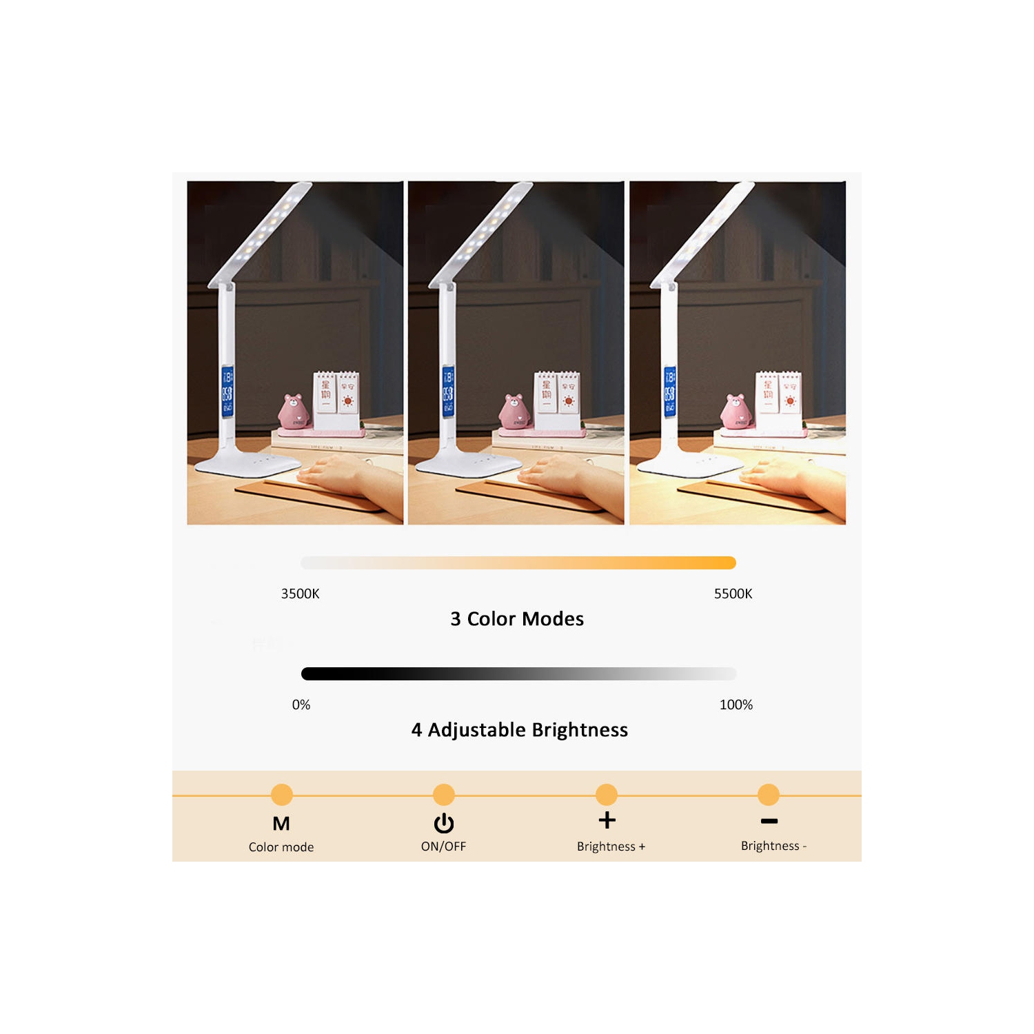 Portable Eye Protection LED Bedside work, study, reading ，Home Living Desk Lamp with Wireless Charger（Without Battery）