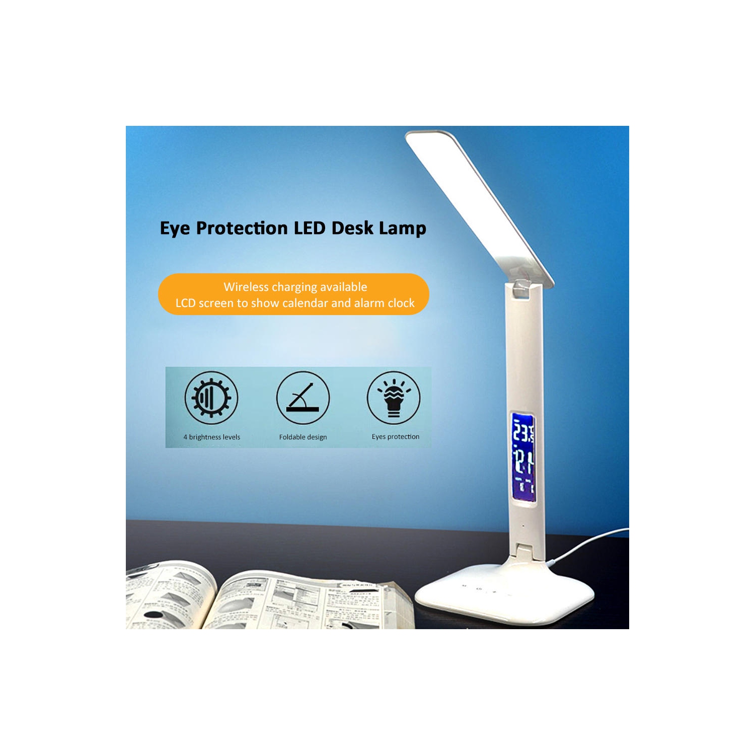 Portable Eye Protection LED Bedside work, study, reading ，Home Living Desk Lamp with Wireless Charger（Without Battery）