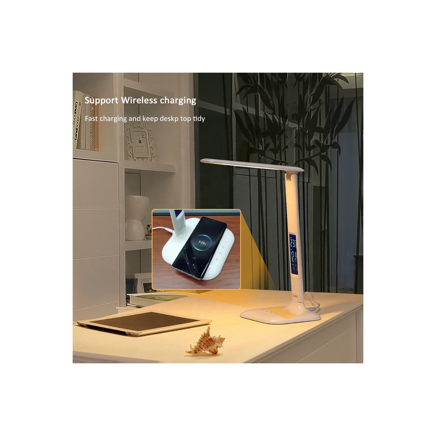 Portable Eye Protection LED Bedside work, study, reading ，Home Living Desk Lamp with Wireless Charger（Without Battery）