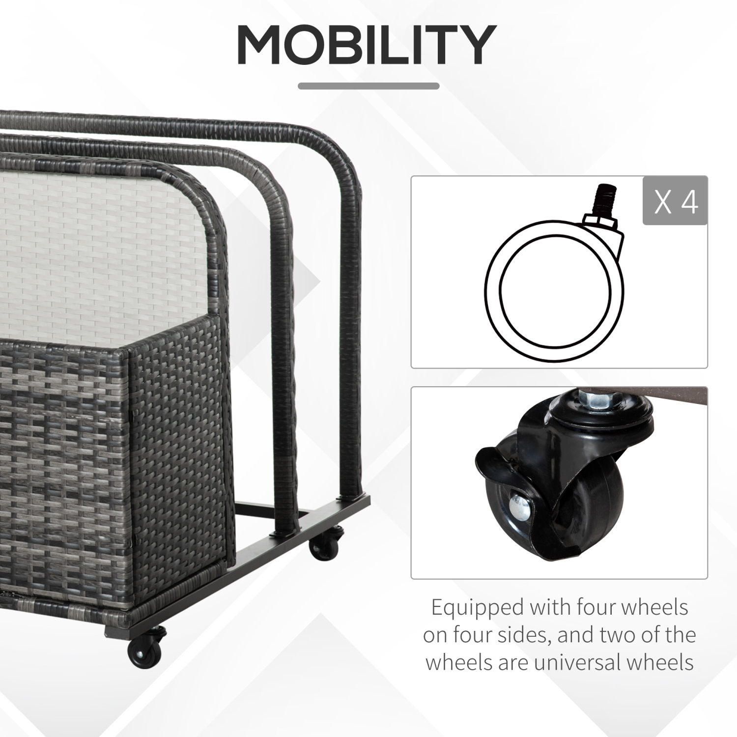 Outsunny Rolling Pool Storage Rattan Patio Furniture Outdoor Storage Wicker Organizer for Floats, Pool Noodles, Paddles, Balls, Towels, Accessories