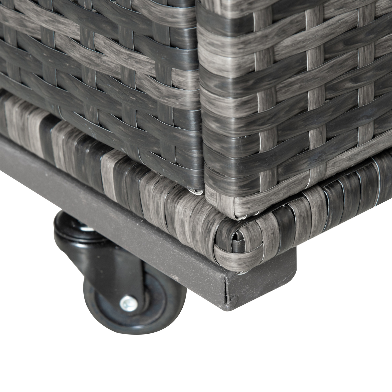 Outsunny Rolling Pool Storage Rattan Patio Furniture Outdoor Storage Wicker Organizer for Floats, Pool Noodles, Paddles, Balls, Towels, Accessories