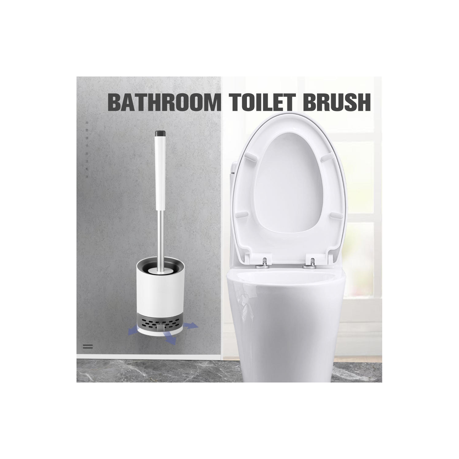 Brosse de toilette murale pour salle de bain avec support rond, kit de nettoyage de toilette en silicone pour nettoyer les lavabos, les lavabos et