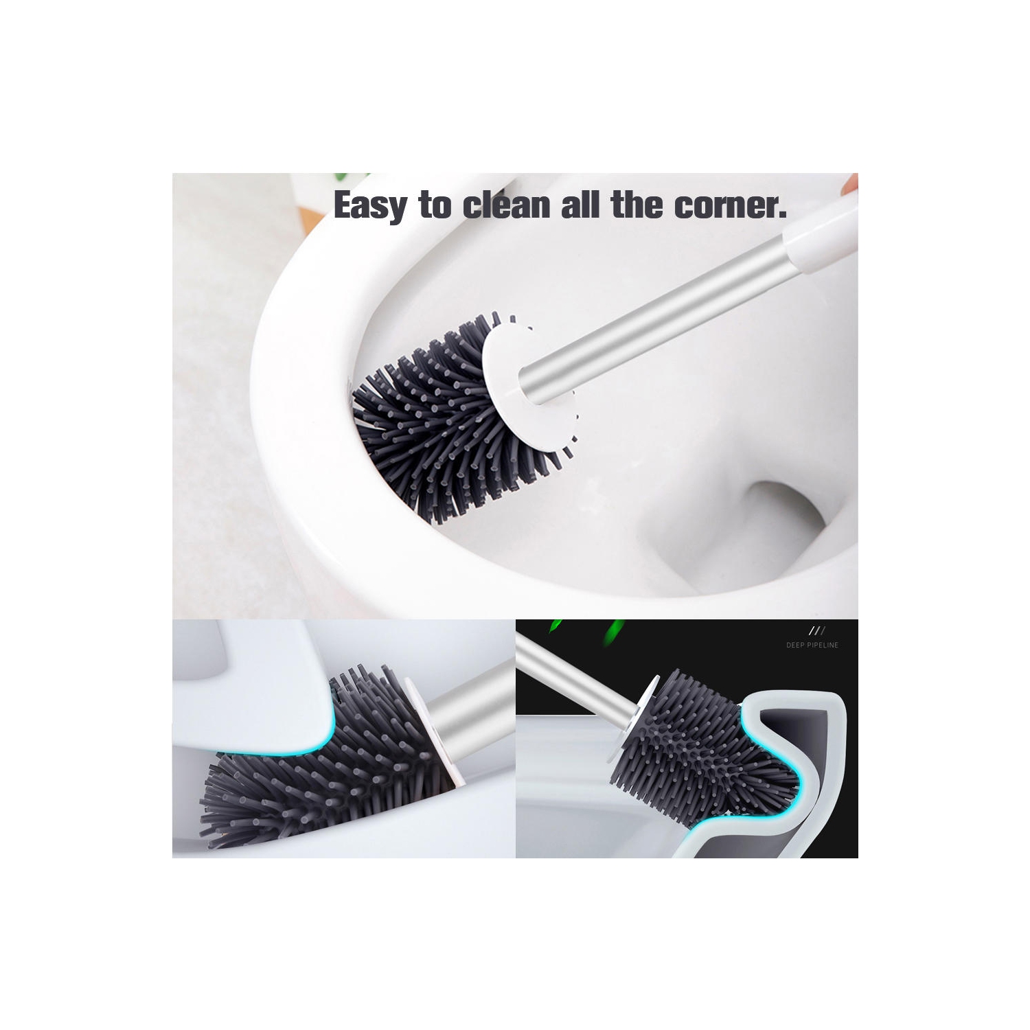 Brosse de toilette murale pour salle de bain avec support rond, kit de nettoyage de toilette en silicone pour nettoyer les lavabos, les lavabos et