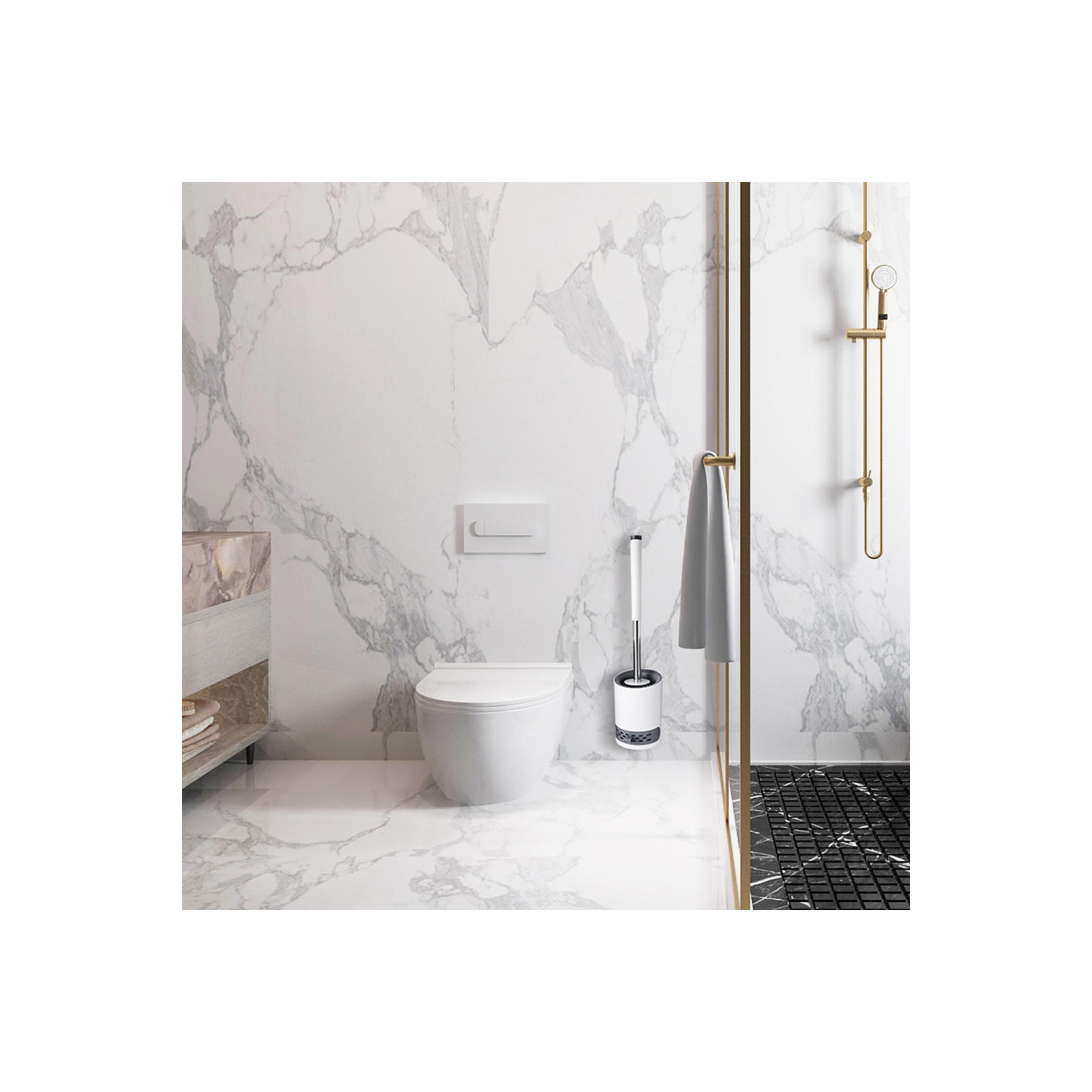 Brosse de toilette murale pour salle de bain avec support rond, kit de nettoyage de toilette en silicone pour nettoyer les lavabos, les lavabos et