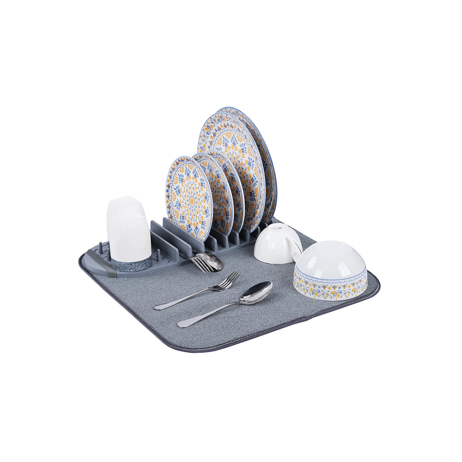 Tapis de séchage de vaisselle en microfibre de cuisine, tampon de vidange de vaisselle de comptoir pliable avec support amovible