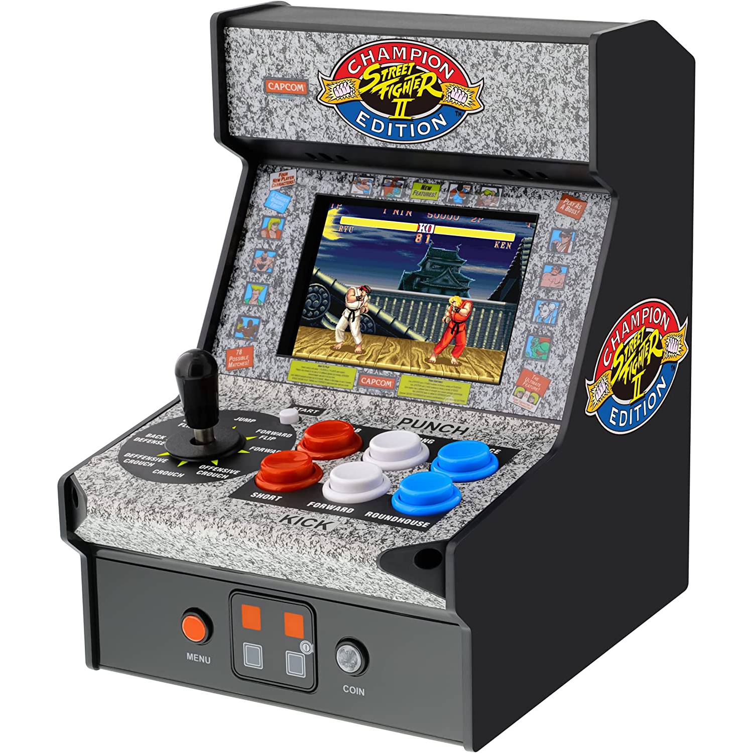 Street Fighter 2 Champion Edition Micro Player-Fully Playable, Includes CO/Vs Link for Multiplayer Action, 7.5 Inch Collectible, Battery or Micro USB