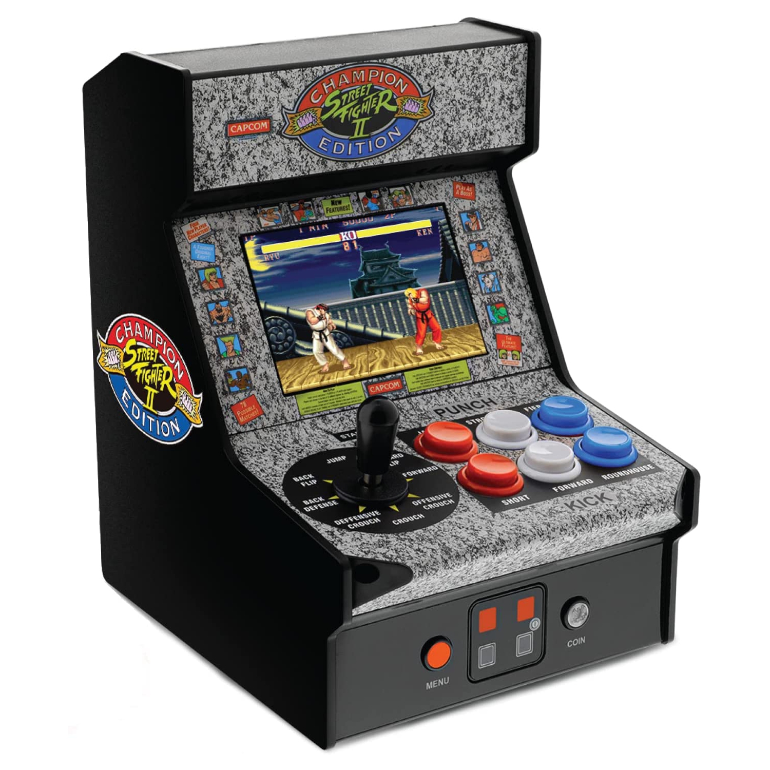 Street Fighter 2 Champion Edition Micro Player-Fully Playable, Includes CO/Vs Link for Multiplayer Action, 7.5 Inch Collectible, Battery or Micro USB