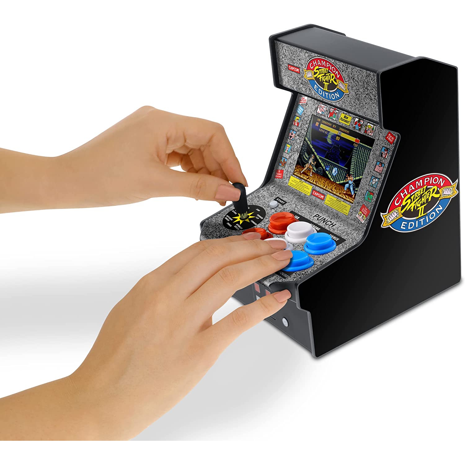 Street Fighter 2 Champion Edition Micro Player-Fully Playable, Includes CO/Vs Link for Multiplayer Action, 7.5 Inch Collectible, Battery or Micro USB