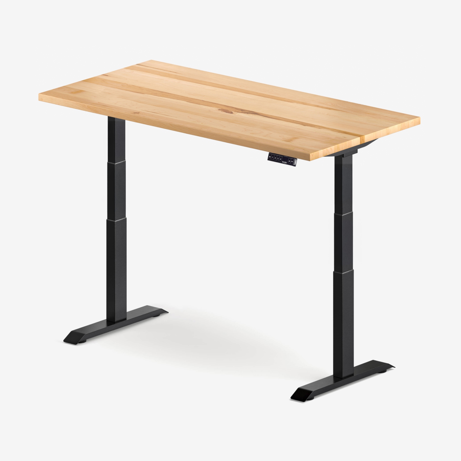 burotic Solid Wood Sit-Stand Desk – Electric Height Adjustable with Dual Motor – Solid Maple Top – Black Frame – 24" x 48"