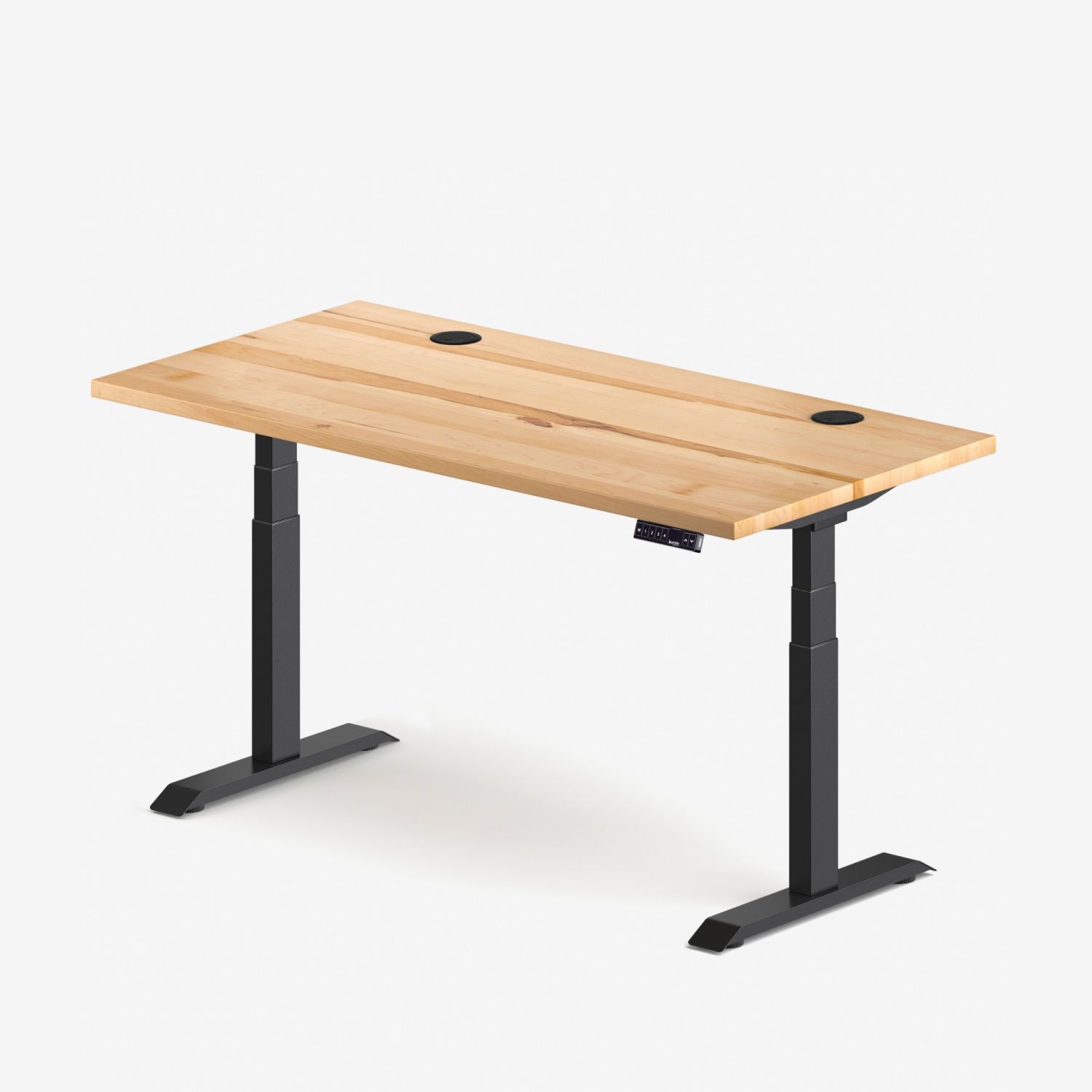 burotic Solid Wood Sit-Stand Desk – Electric Height Adjustable with Dual Motor – Solid Maple Top – Black Frame – 30" x 60"