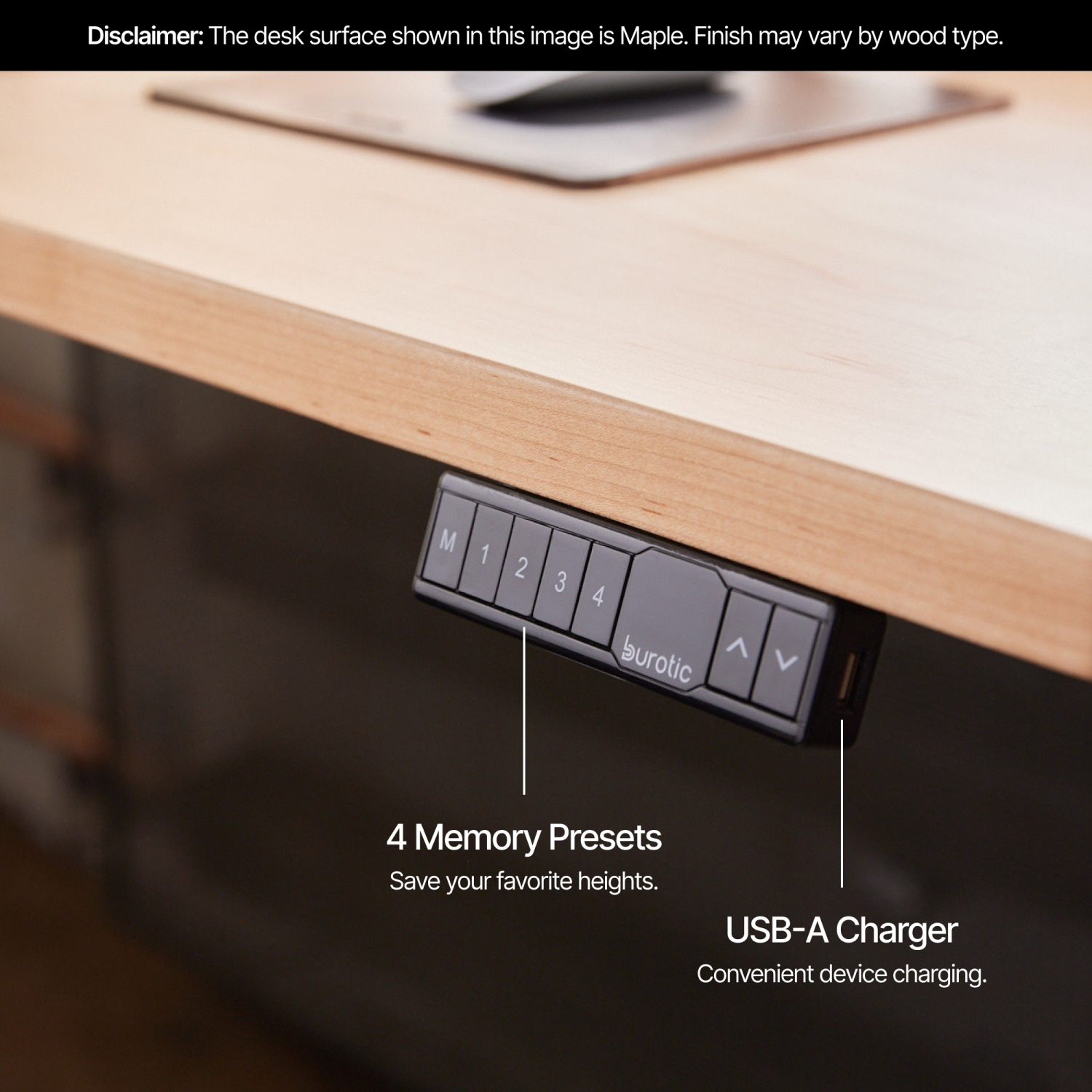 burotic Solid Wood Sit-Stand Desk – Electric Height Adjustable with Dual Motor – Solid Cherry Top – White Frame – 30" x 72"