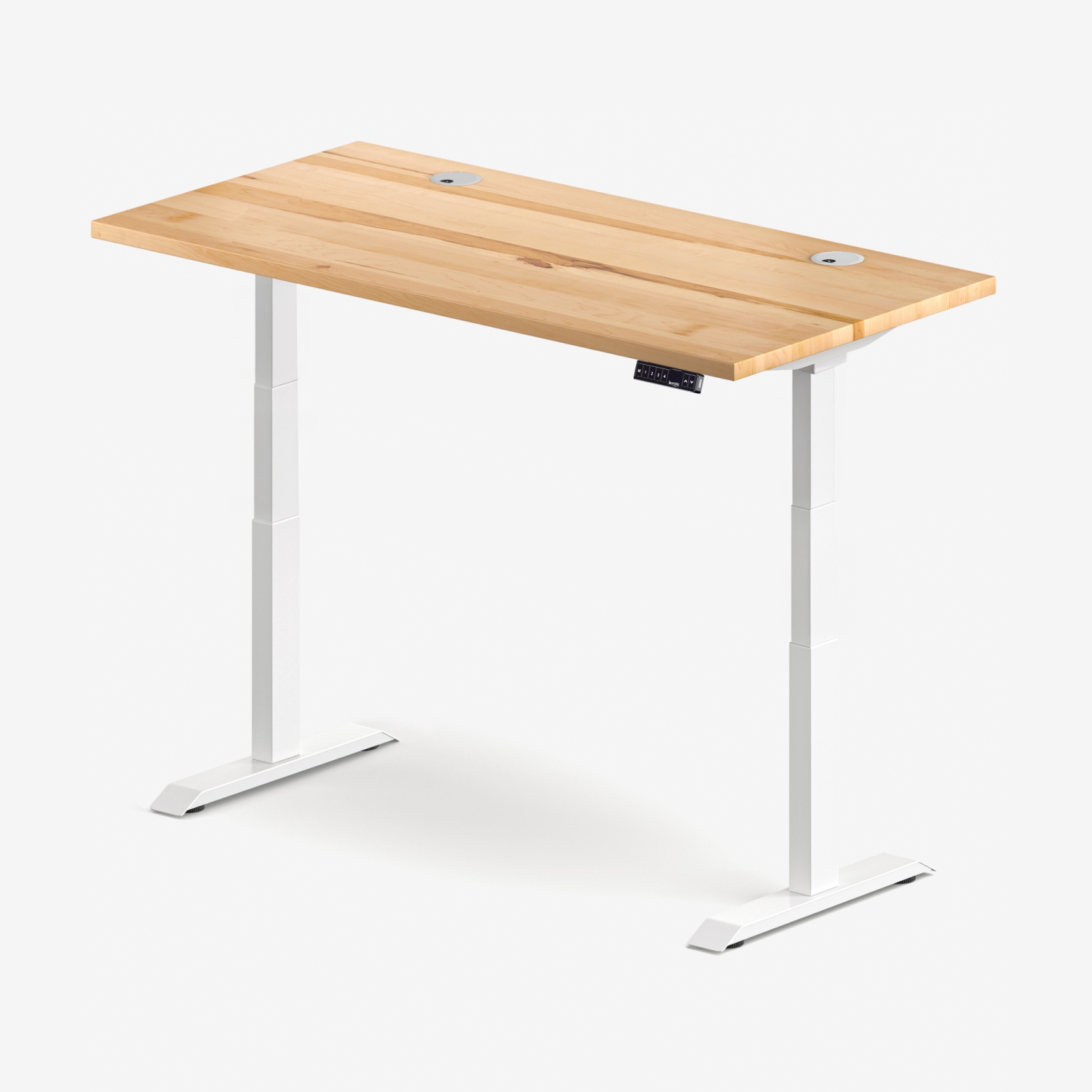 burotic Solid Wood Sit-Stand Desk – Electric Height Adjustable with Dual Motor – Solid Maple Top – White Frame – 30" x 72"
