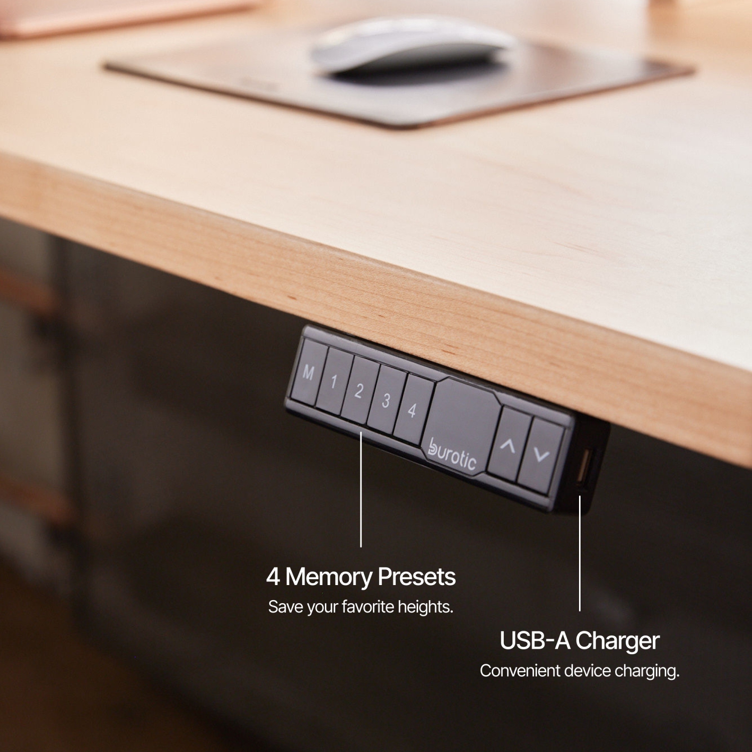 burotic Solid Wood Sit-Stand Desk – Electric Height Adjustable with Dual Motor – Solid Maple Top – White Frame – 30" x 72"