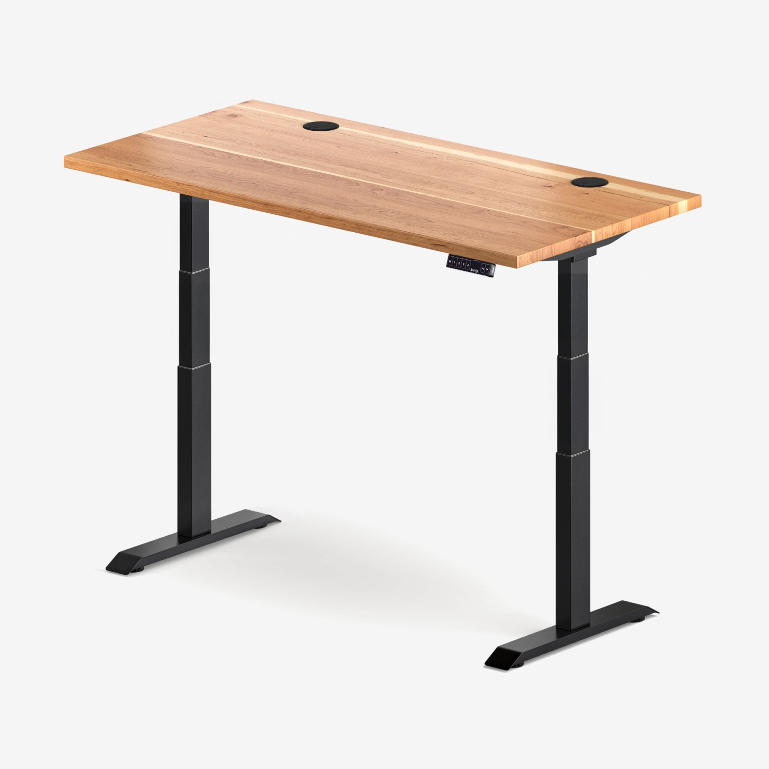 burotic Solid Wood Sit-Stand Desk – Electric Height Adjustable with Dual Motor – Solid Cherry Top – Black Frame – 30" x 72"