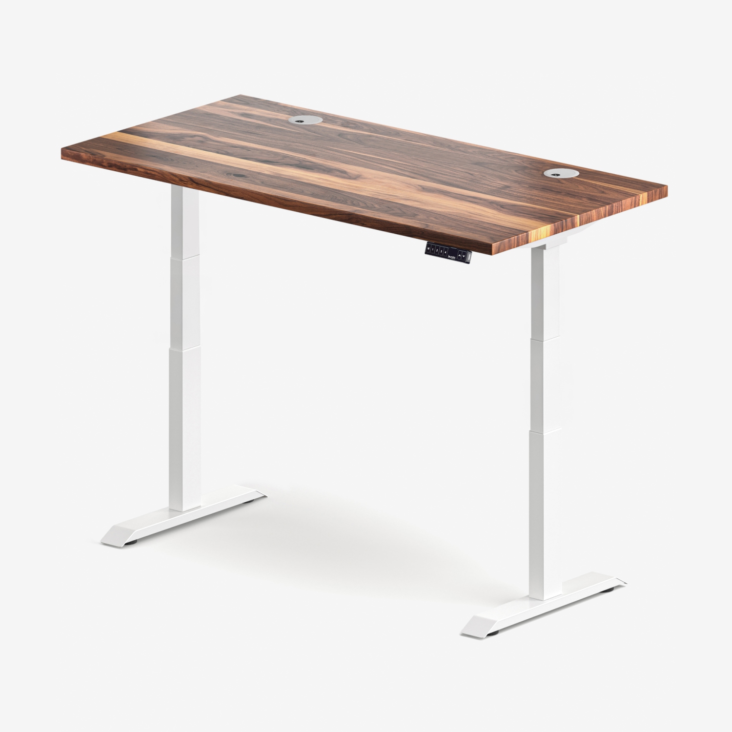 burotic Solid Wood Sit-Stand Desk – Electric Height Adjustable with Dual Motor – Solid Walnut Top – White Frame – 30" x 72"