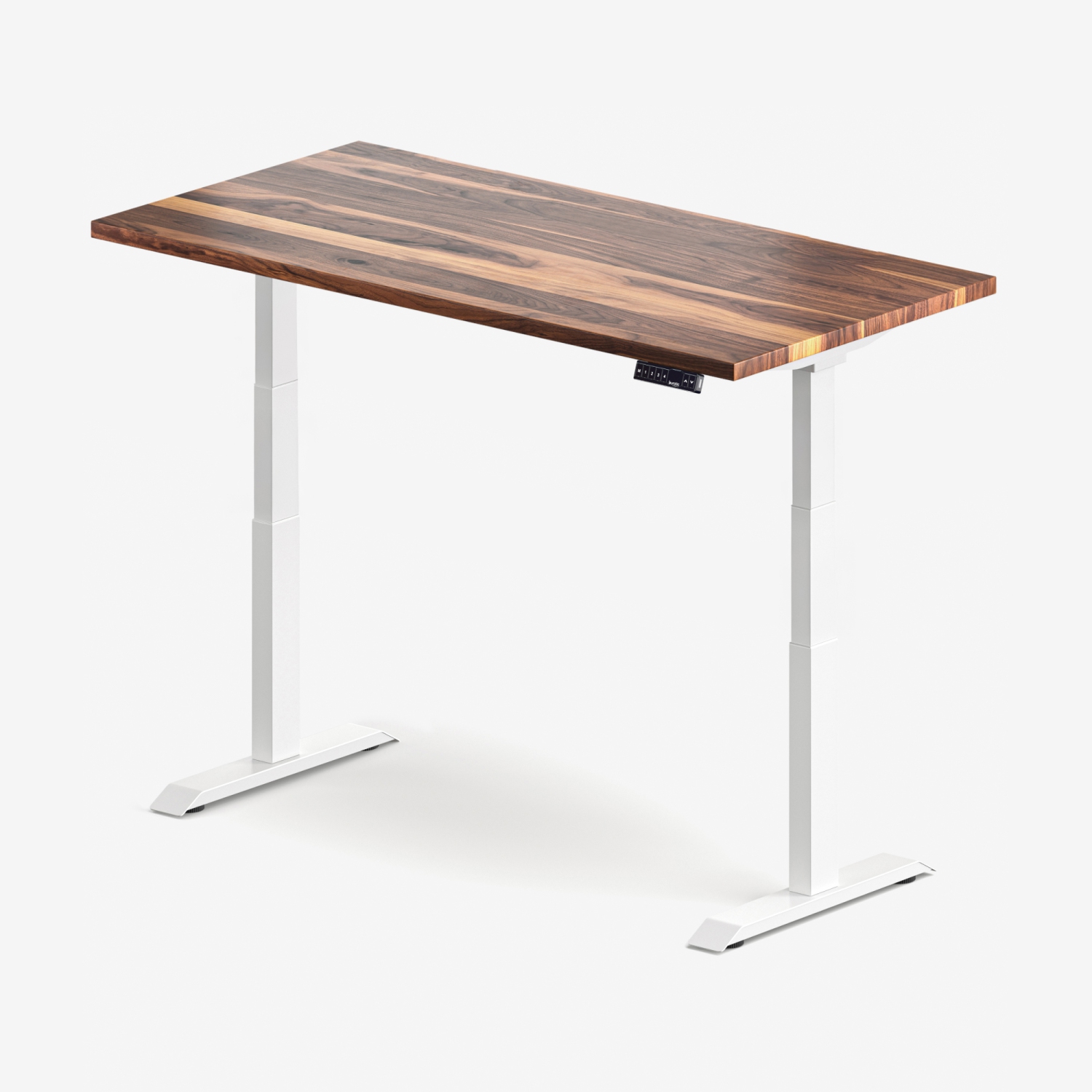 burotic Solid Wood Sit-Stand Desk – Electric Height Adjustable with Dual Motor – Solid Walnut Top – White Frame – 24" x 48"