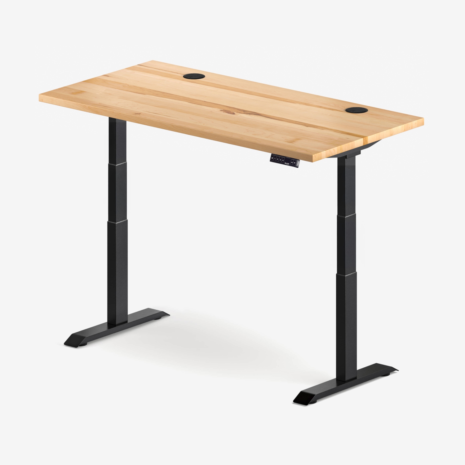 burotic Solid Wood Sit-Stand Desk – Electric Height Adjustable with Dual Motor – Solid Maple Top – Black Frame – 30" x 72"