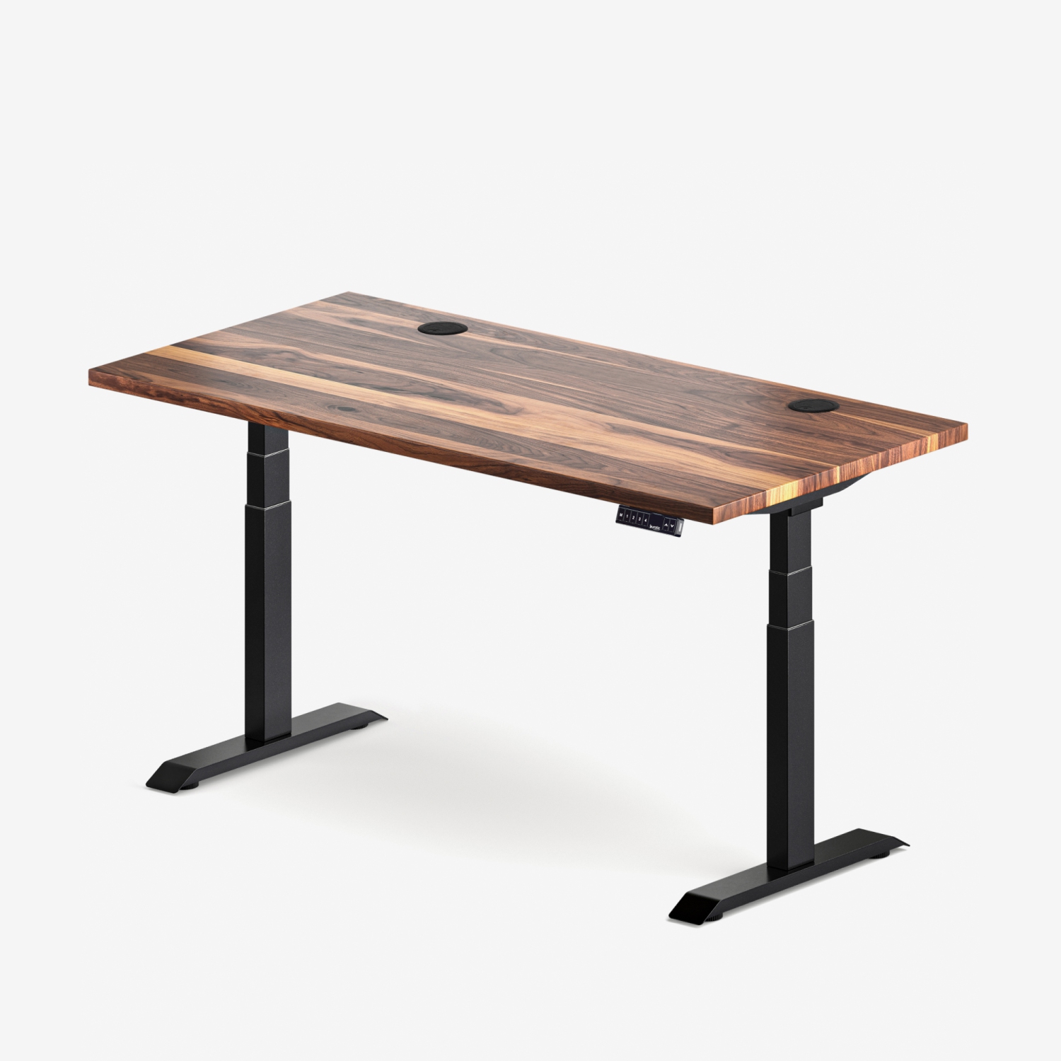 burotic Solid Wood Sit-Stand Desk – Electric Height Adjustable with Dual Motor – Solid Walnut Top – Black Frame – 30" x 60"