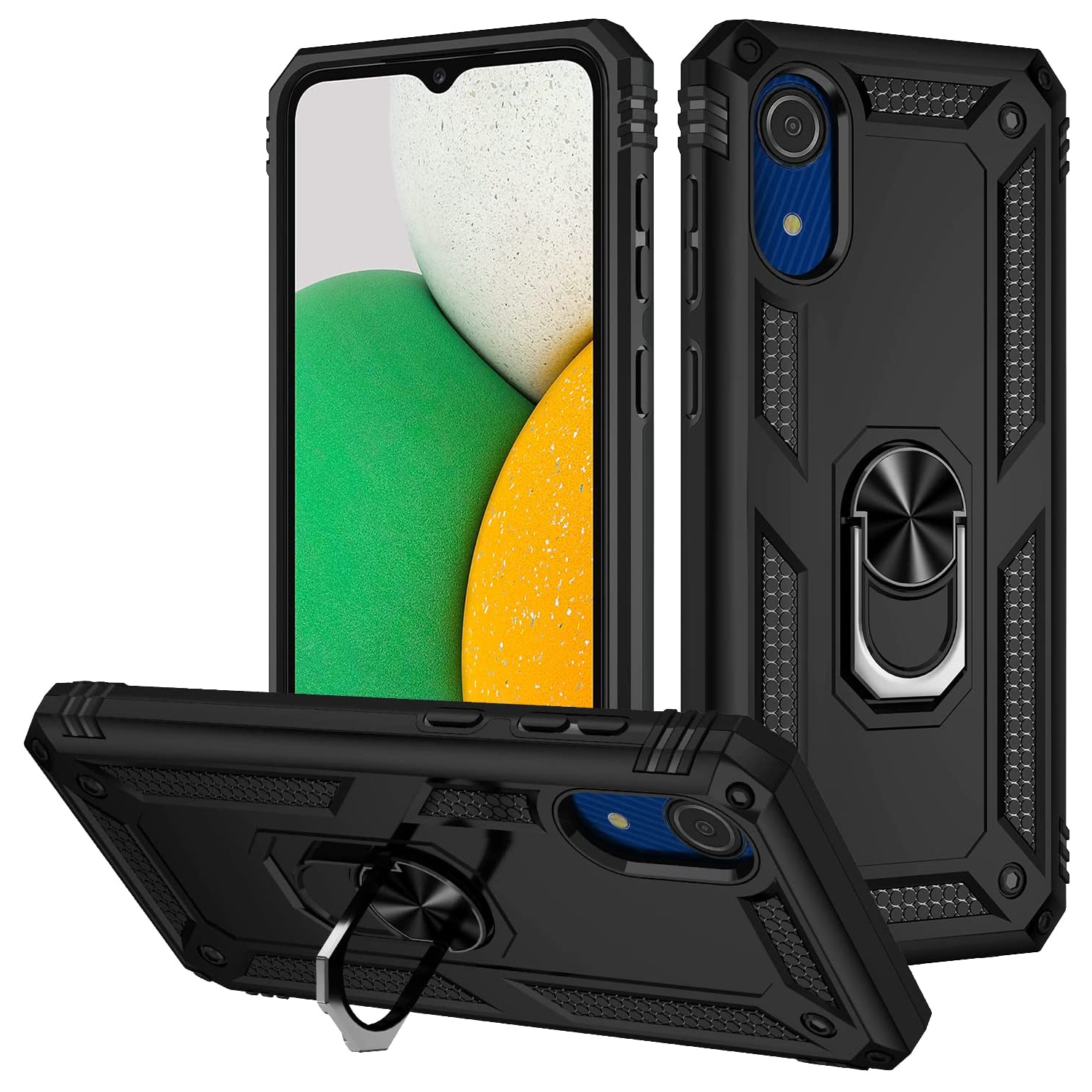 【CSmart】 Anti-Drop Hybrid Magnetic Hard Armor Kickstand Case with Ring Holder for Samsung Galaxy A03 Core, Black