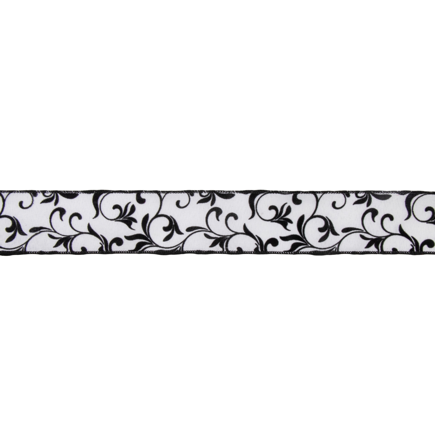 Black Grosgrain with White Floral Design Wired Craft Ribbon 2.5" x 10 Yards