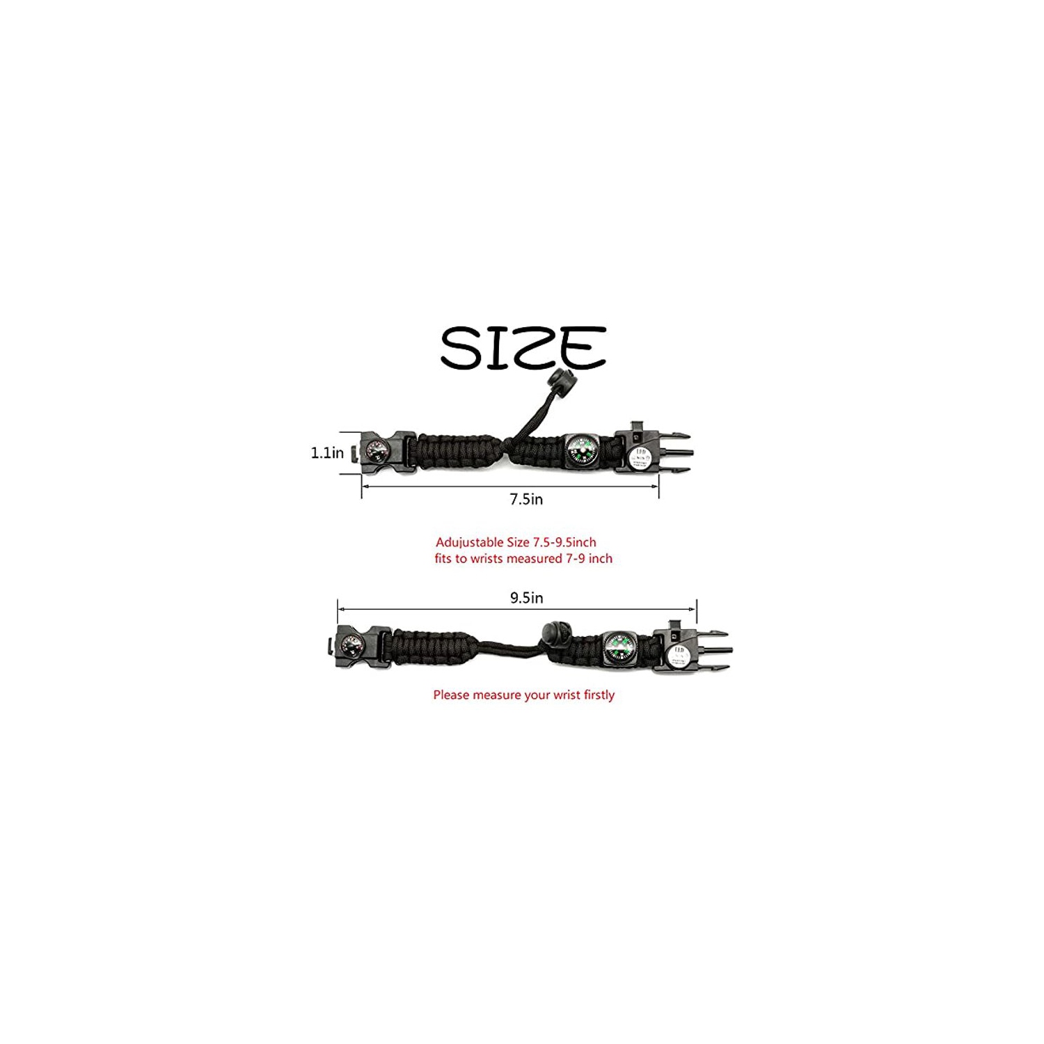 Bracelet de survie ajustable en paracorde 21-en-1 de LeMotech, trousse d’équipement d’urgence tactique