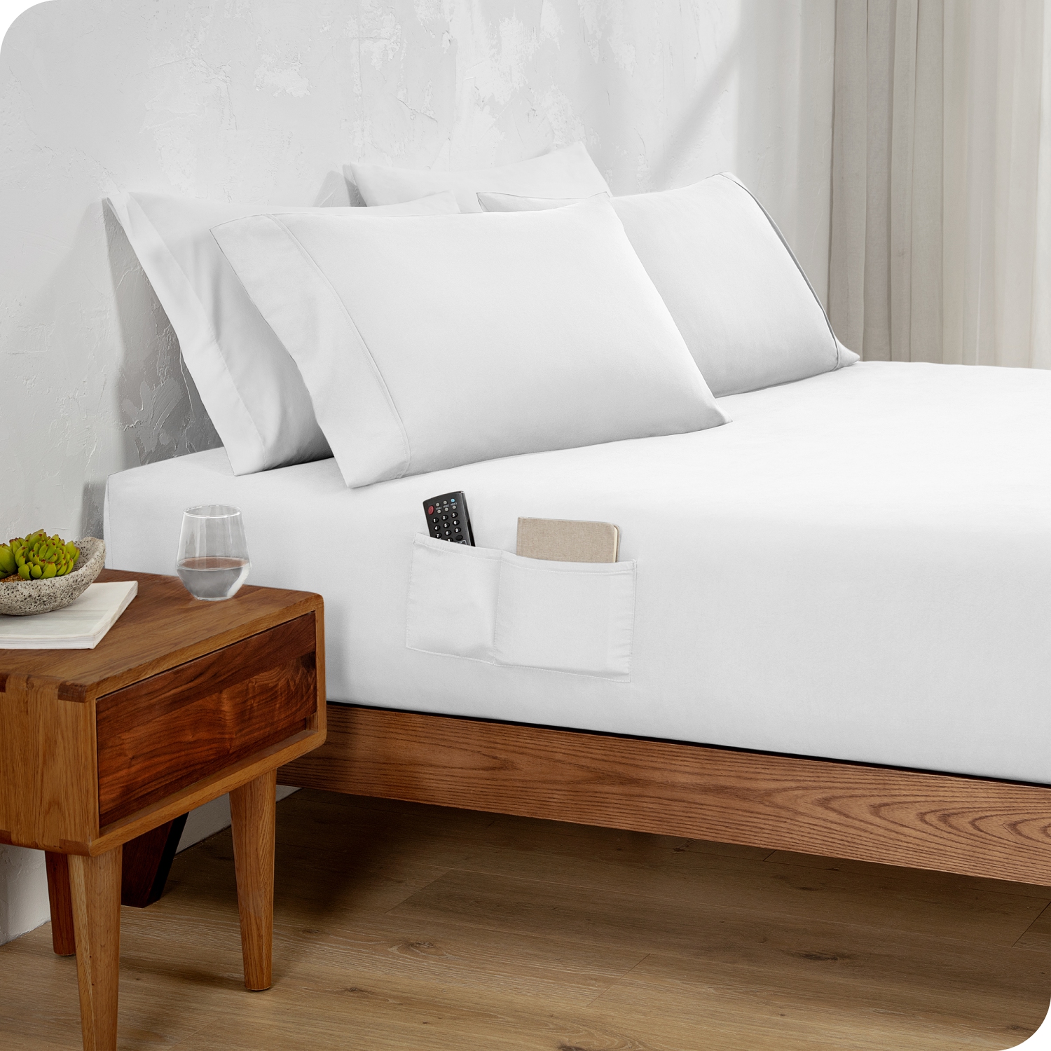 Drap-housse double pochettes Bare Home - microfibre Premium 1800 - anti-plis ultra-doux - poche côté profond