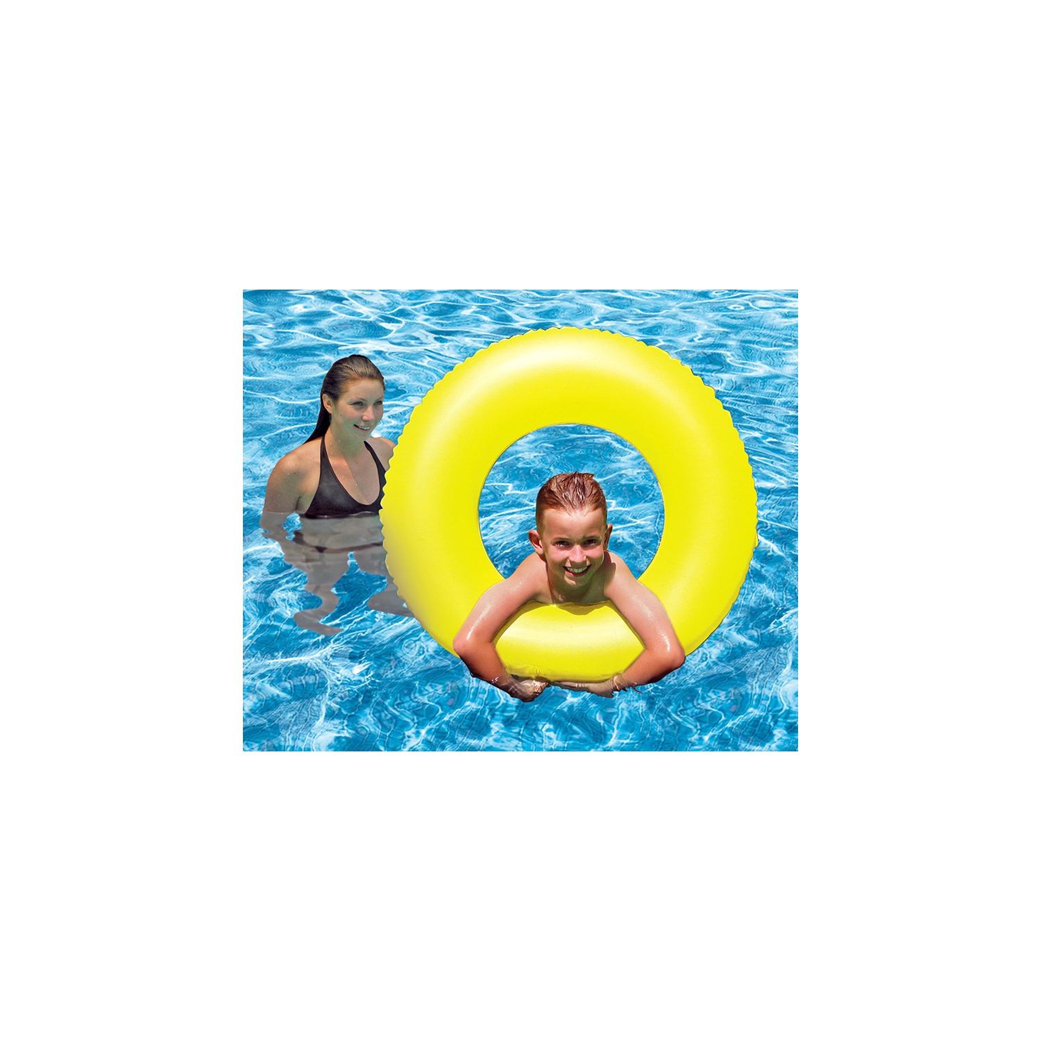 Flotteur de piscine gonflable en tube, jaune fluo, 35 po