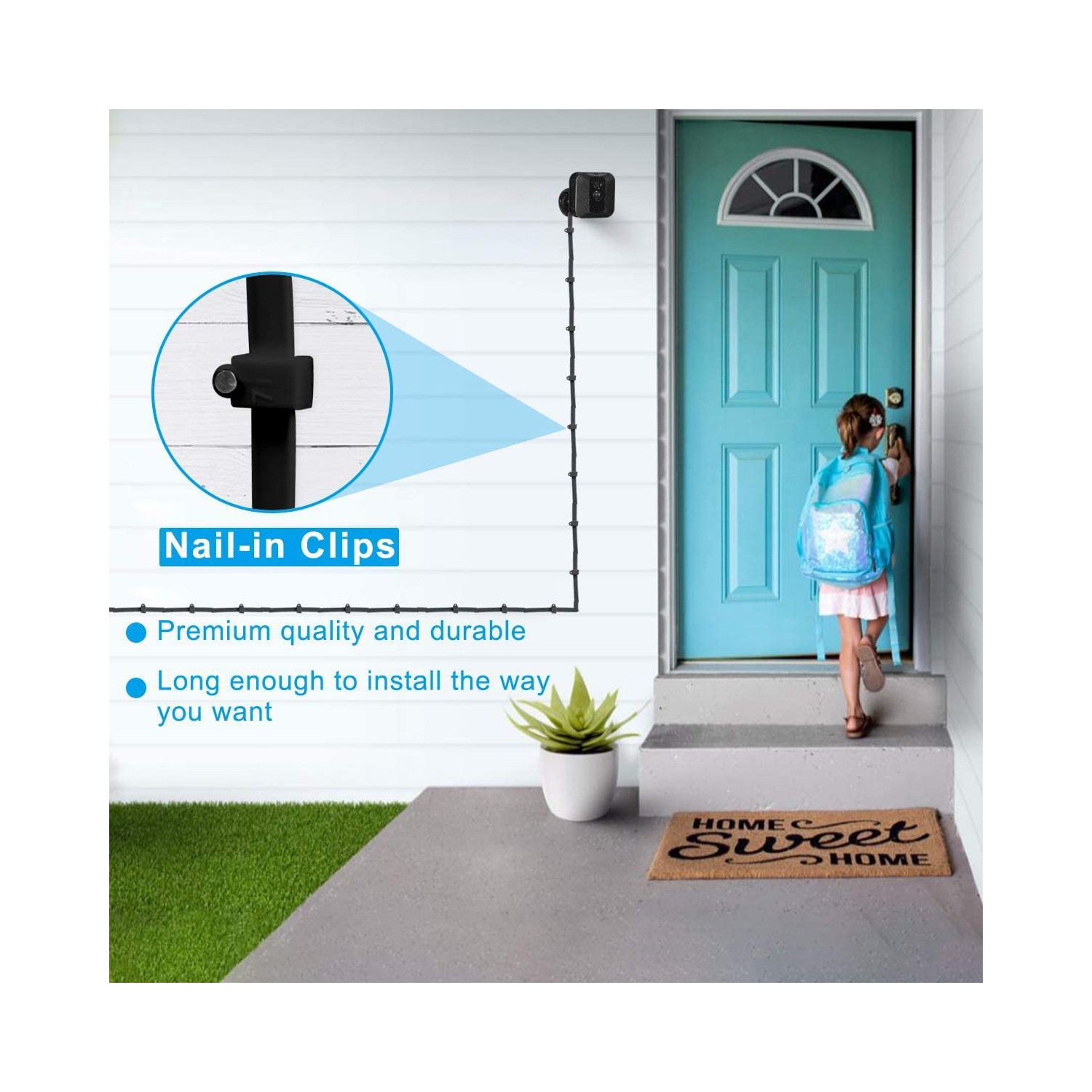 30 FT Blink XT XT2 Micro USB Cable with Charger Adapter, Charger Brick and Right Angled 90 Degree Micro USB End Charging Cord, Outdoor Waterproof