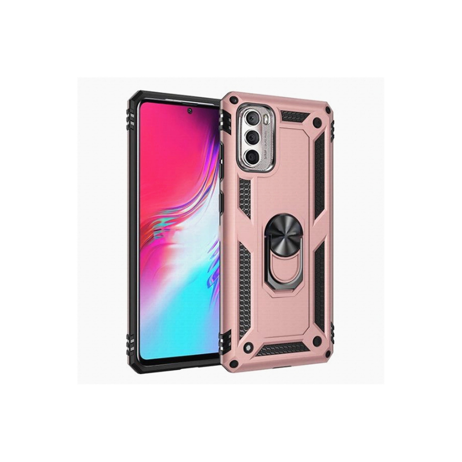 【CSmart】 Anti-Drop Hybrid Magnetic Hard Armor Kickstand Case with Ring Holder for Motorola Moto G Stylus 2022, Rose Gold