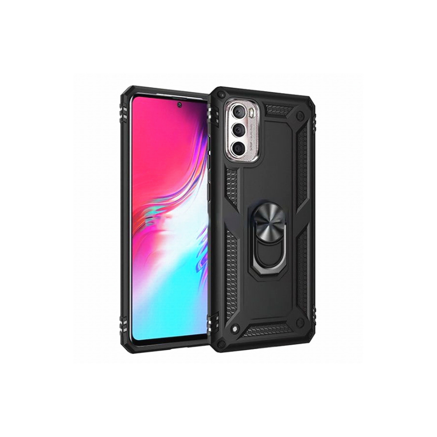 【CSmart】 Anti-Drop Hybrid Magnetic Hard Armor Kickstand Case with Ring Holder for Motorola Moto G Stylus 2022, Black