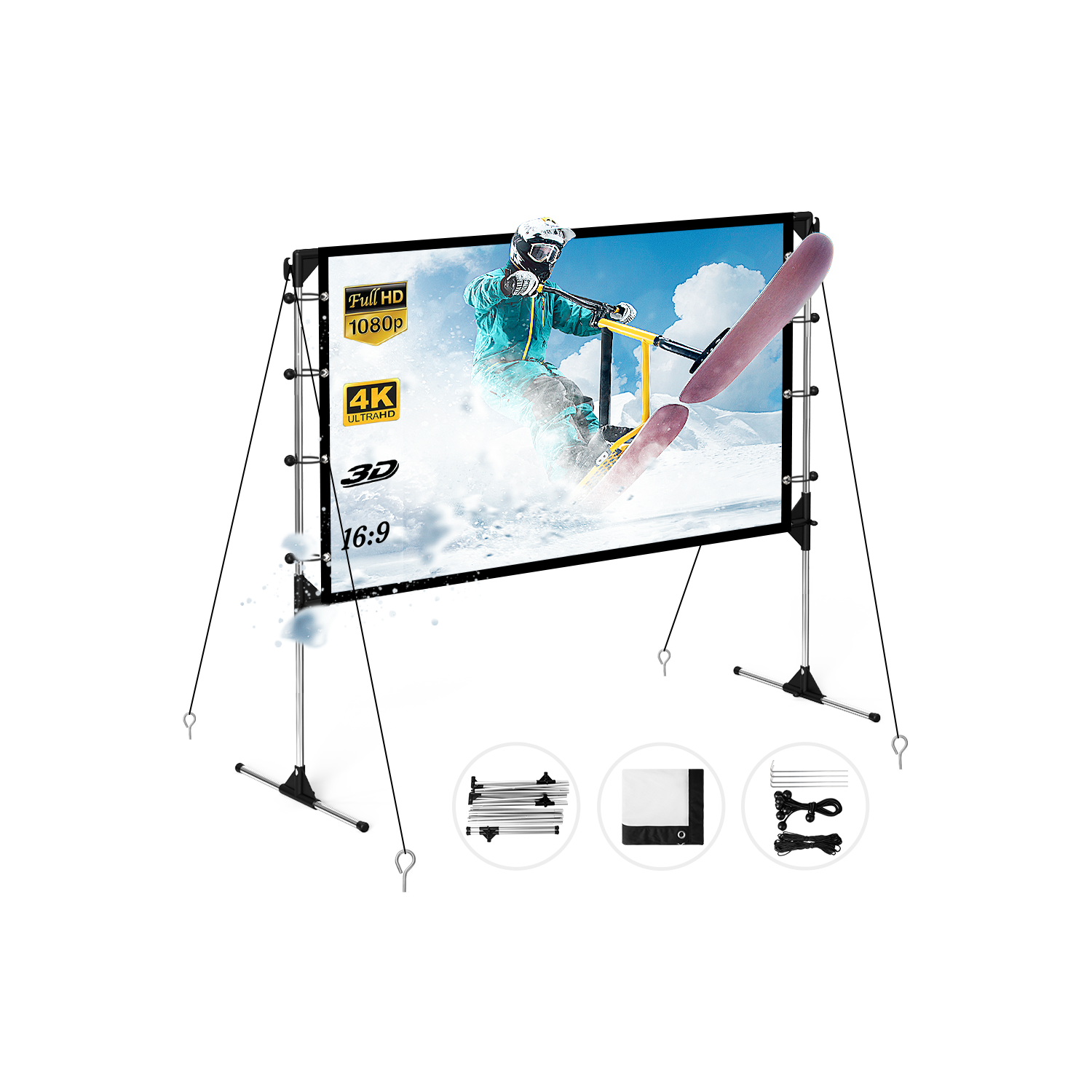 NIERBO Projector Screen with Stand 120inch(278x156cm) 16:9 HD 4K Portable Indoor Outdoor Movie Screen Foldable Outdoor Projection Screens for Office, Home Theater
