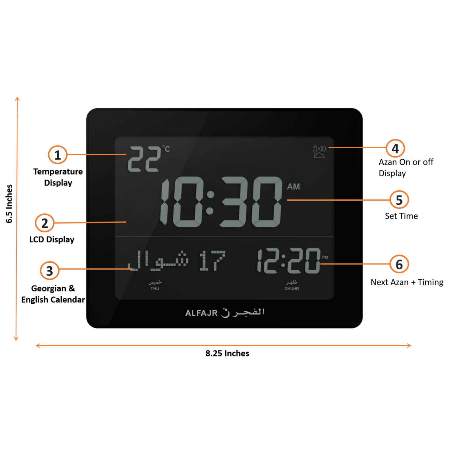 Alfajr CF-19 Black Nimaz Clock with Detachable Azan Clock PS Frame - Light Brown