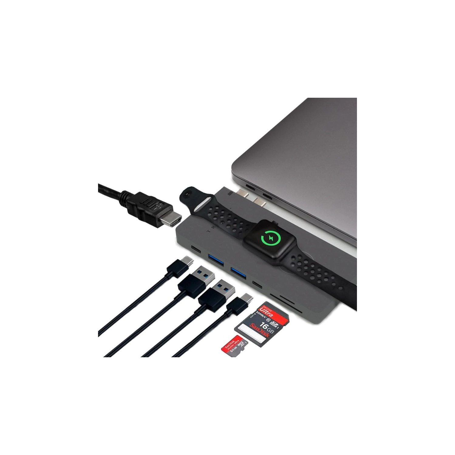 Trooss 7-port USB-C Hub for MacBook with Wireless Charger - Space Grey