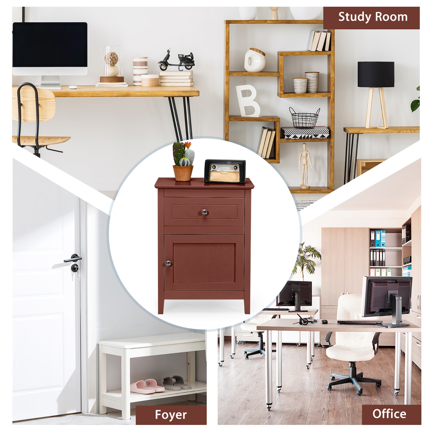 Costway 2PCS Nightstand with Drawer Accent Side End Table Storage Cabinet