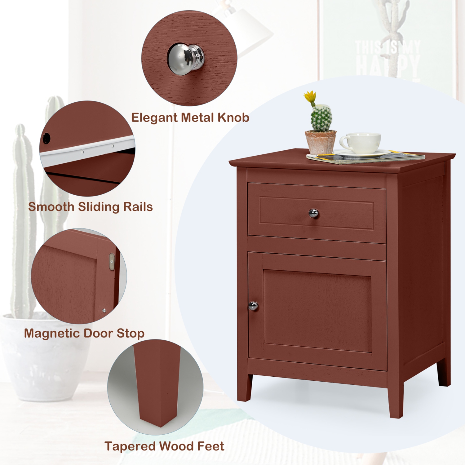 Costway 2PCS Nightstand with Drawer Accent Side End Table Storage Cabinet