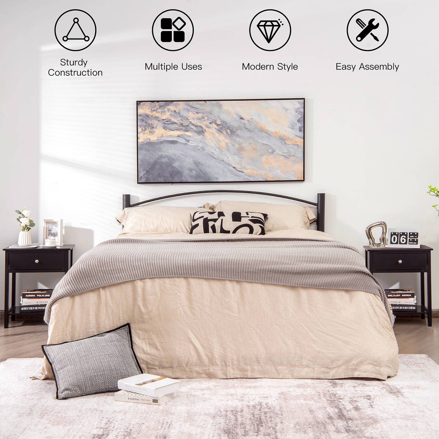 Costway Nightstand with Drawer Storage Shelf Wooden Bedside Sofa Side Table