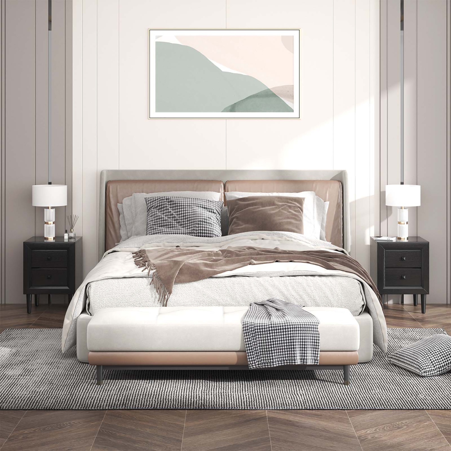 Costway 2 PCS Nightstand End Bedside Coffee Table Wooden Leg Drawers