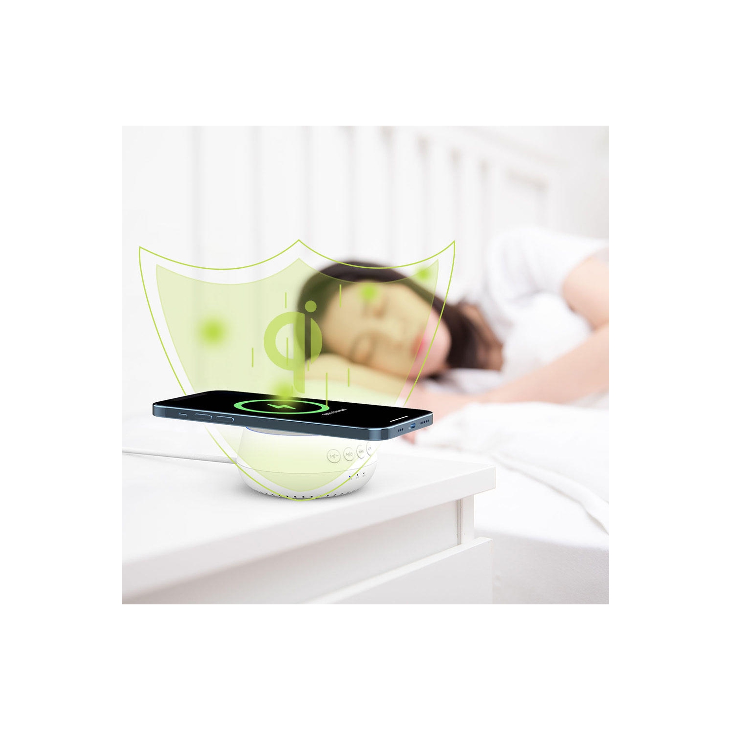 Sound Box Chargeur sans fil Instrument de sommeil avec 25 sons naturels apaisants, 3 minuterie et fonction de mémoire