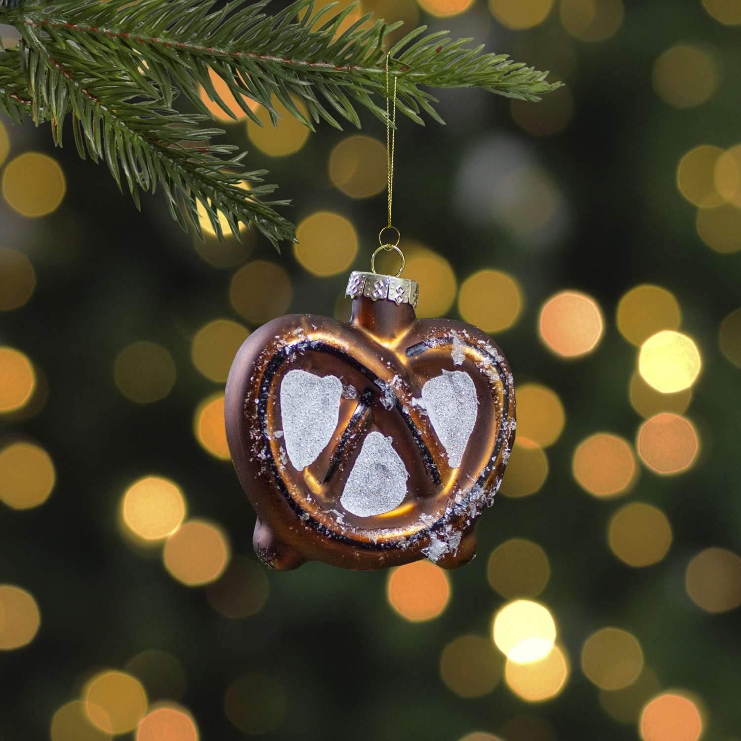 2.75" Bronze and White Holiday Collections Salted Pretzel Glass Christmas Ornament