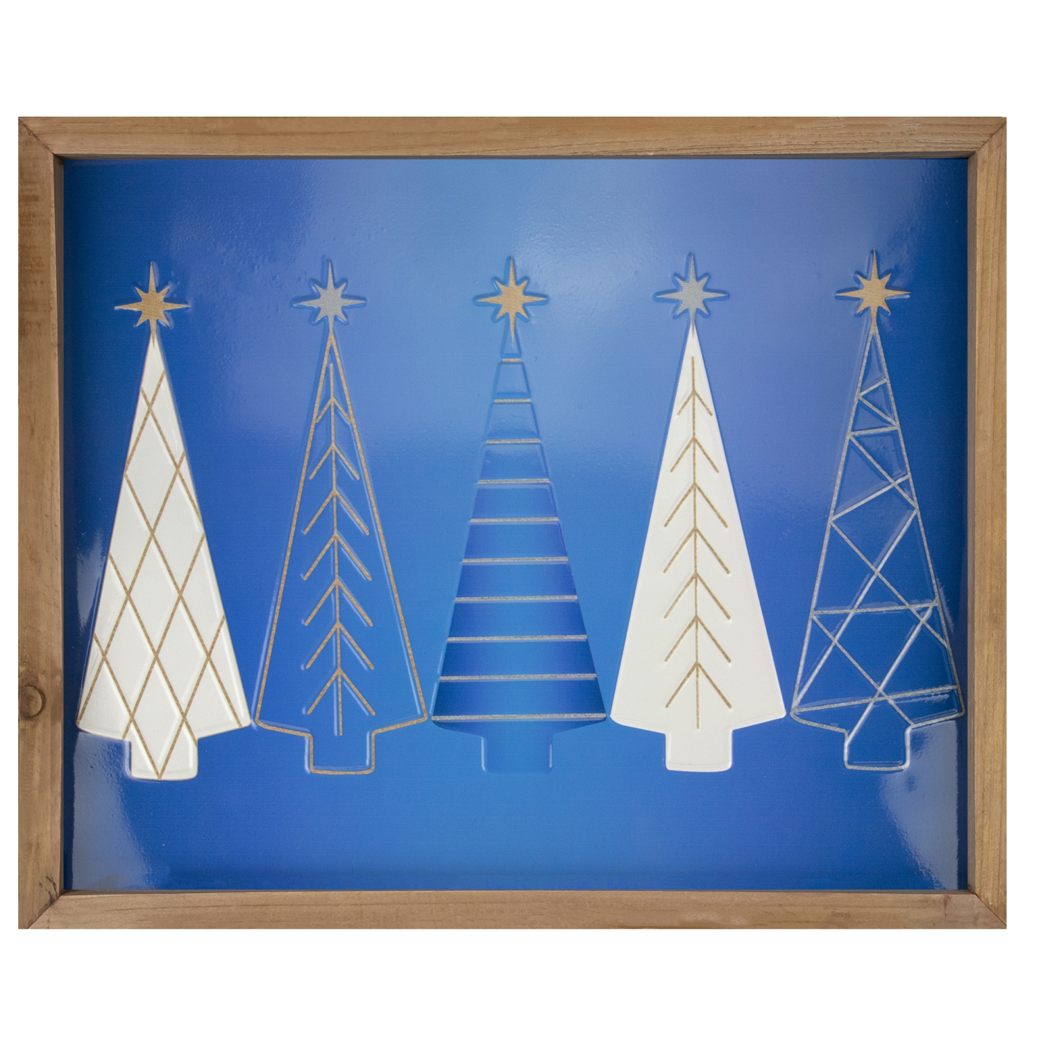 Art mural encadré avec cadre en bois, arbres de Noël bleus et blancs de 17.75 po