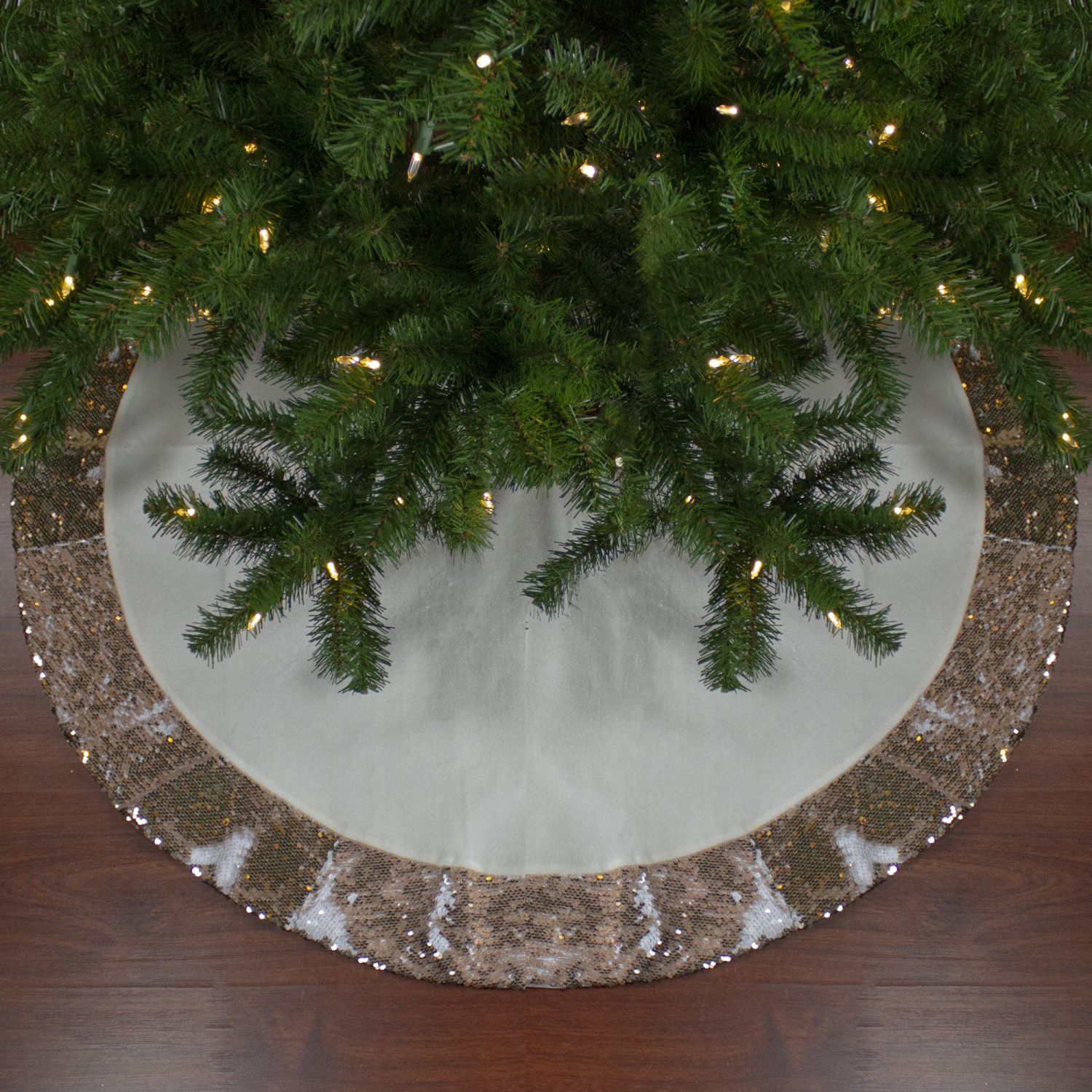 48" Rose Gold and White Reversible Sequin Trim Christmas Tree Skirt