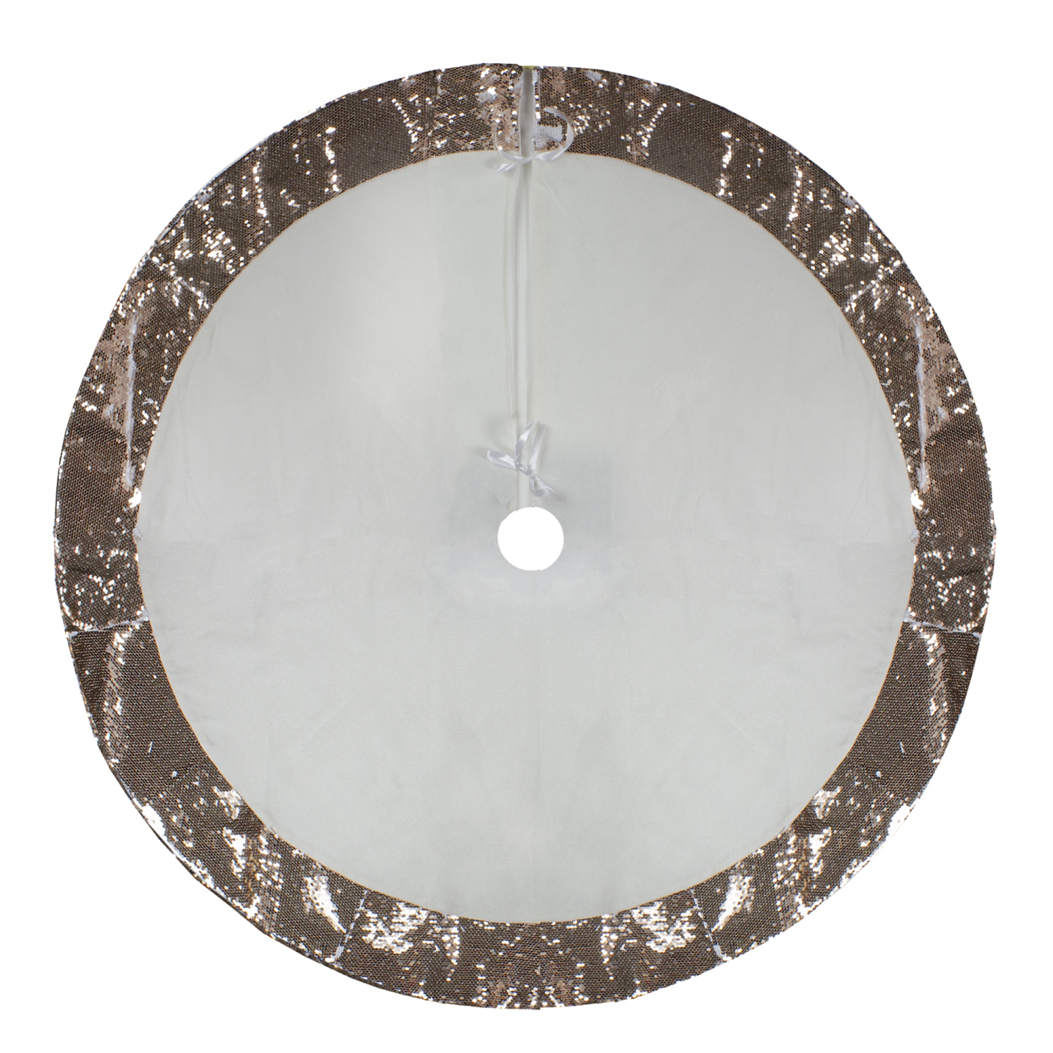 48" Rose Gold and White Reversible Sequin Trim Christmas Tree Skirt