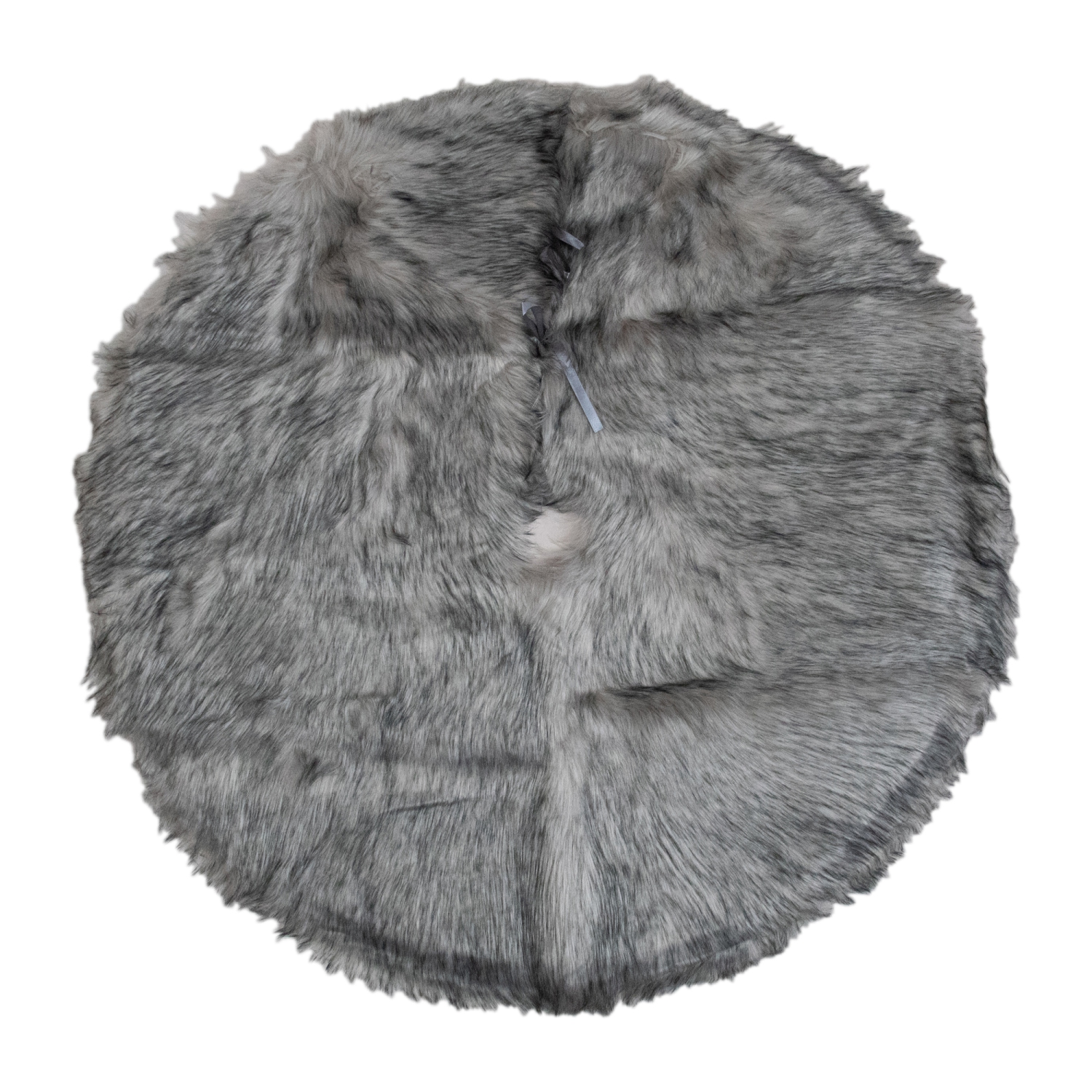 36" Beige and Gray Plush Faux Fur Christmas Tree Skirt