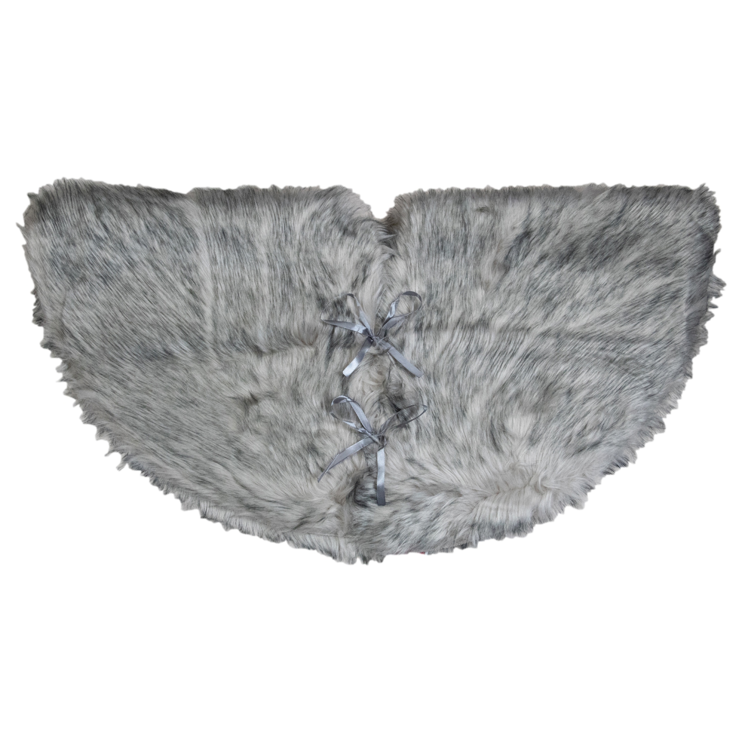 36" Beige and Gray Plush Faux Fur Christmas Tree Skirt