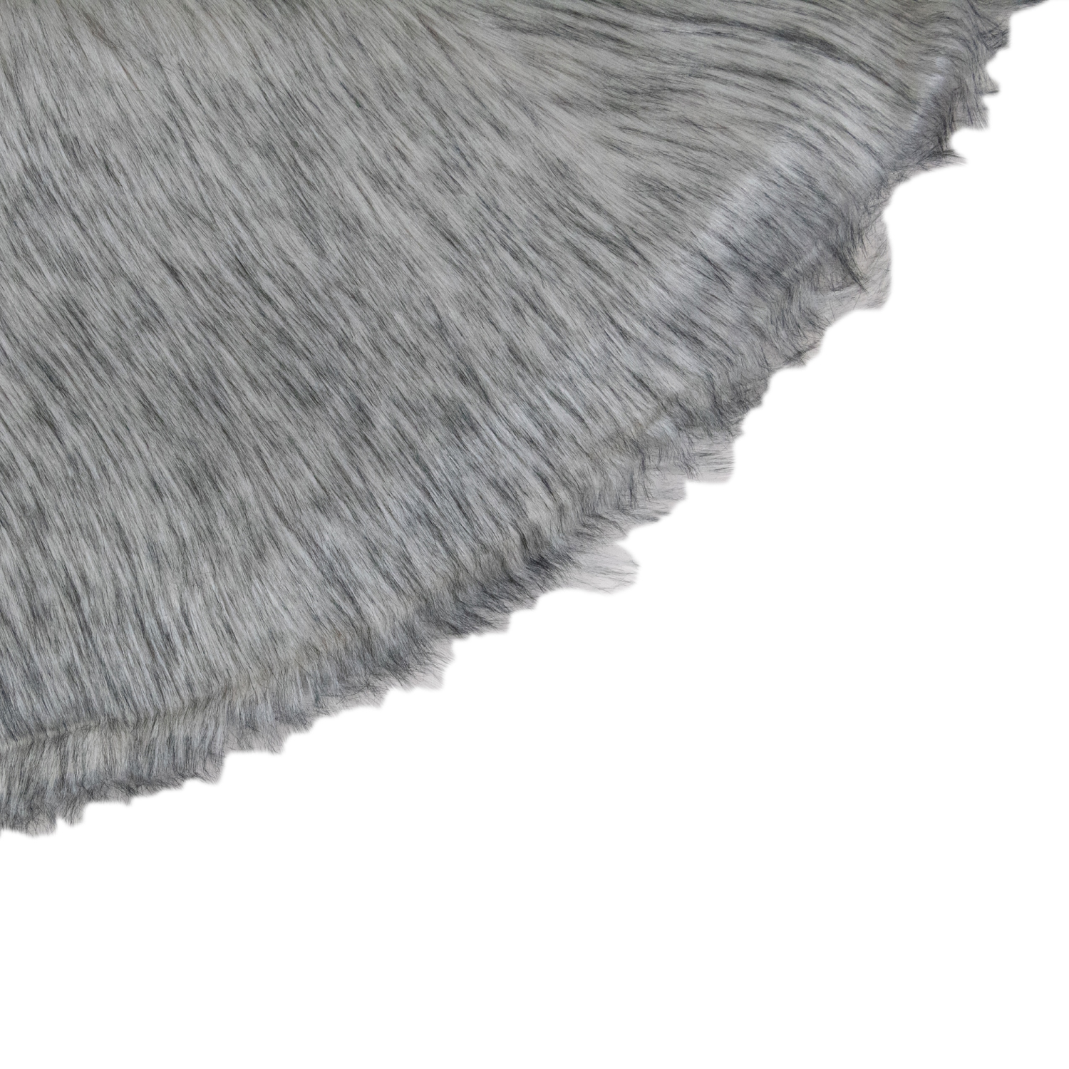 36" Beige and Gray Plush Faux Fur Christmas Tree Skirt