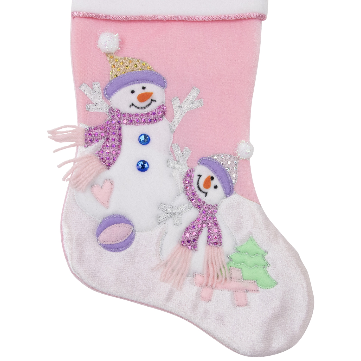 Bas de Noël rose pâle en velours Baby’s First Christmas de 21 po pour bonhomme de neige