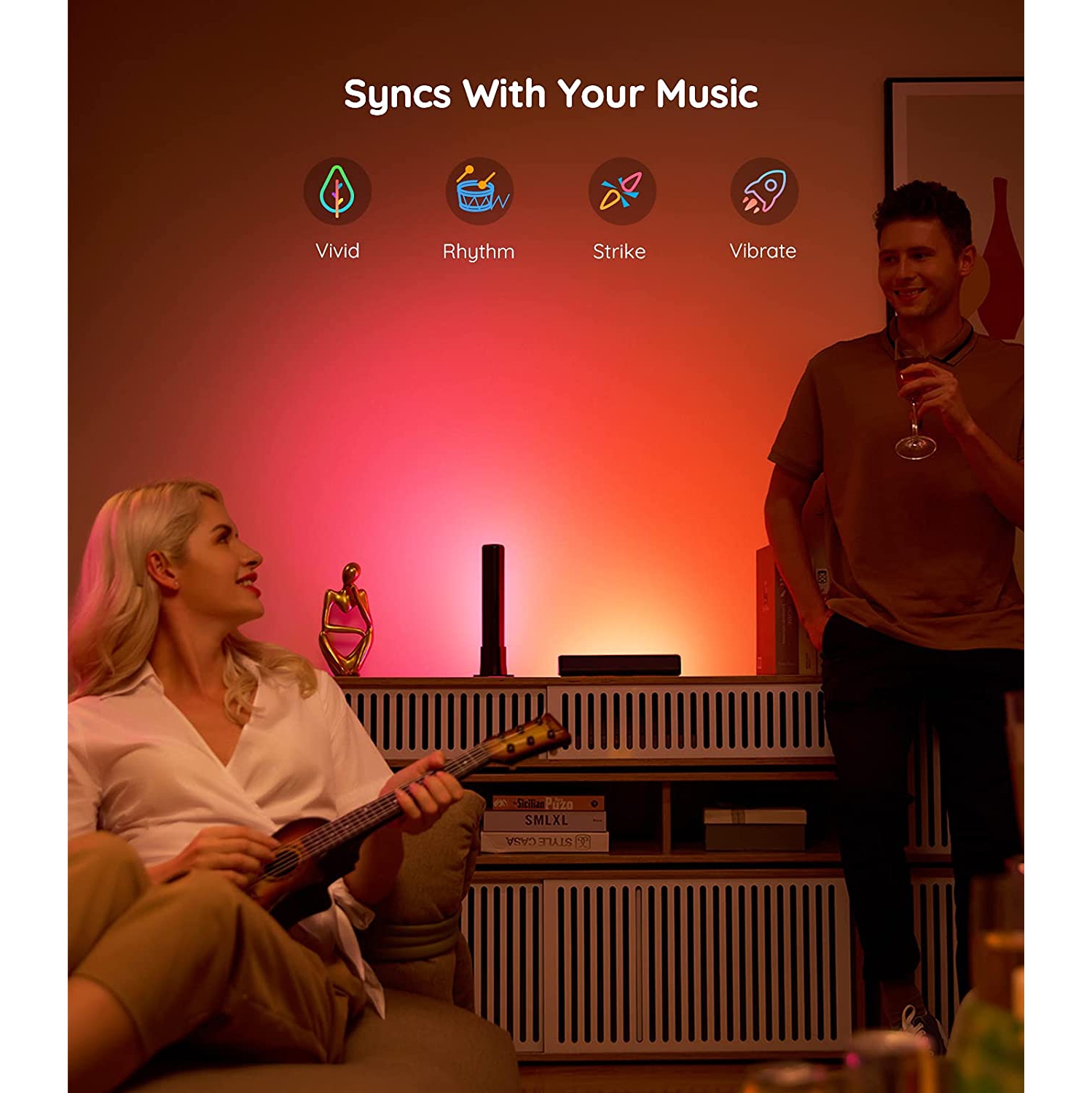 RGBICWW Barres lumineuses intelligentes LED avec 12 modes de scène et de musique, barre lumineuse Bluetooth pour divertissement, PC, TV, décoration