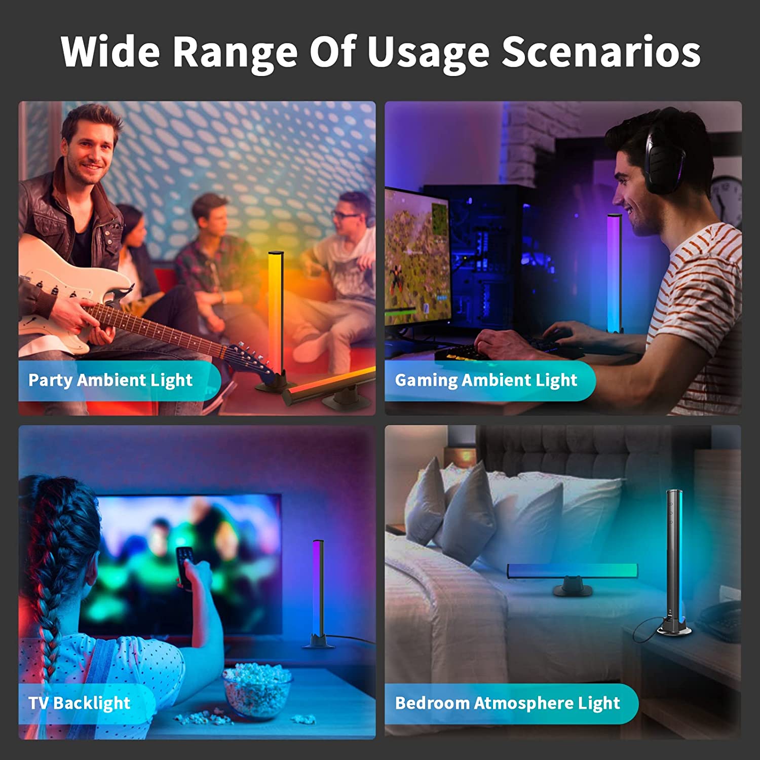 RGBICWW Barres lumineuses intelligentes LED avec 12 modes de scène et de  musique, barre lumineuse Bluetooth pour divertissement, PC, TV, décoration  de