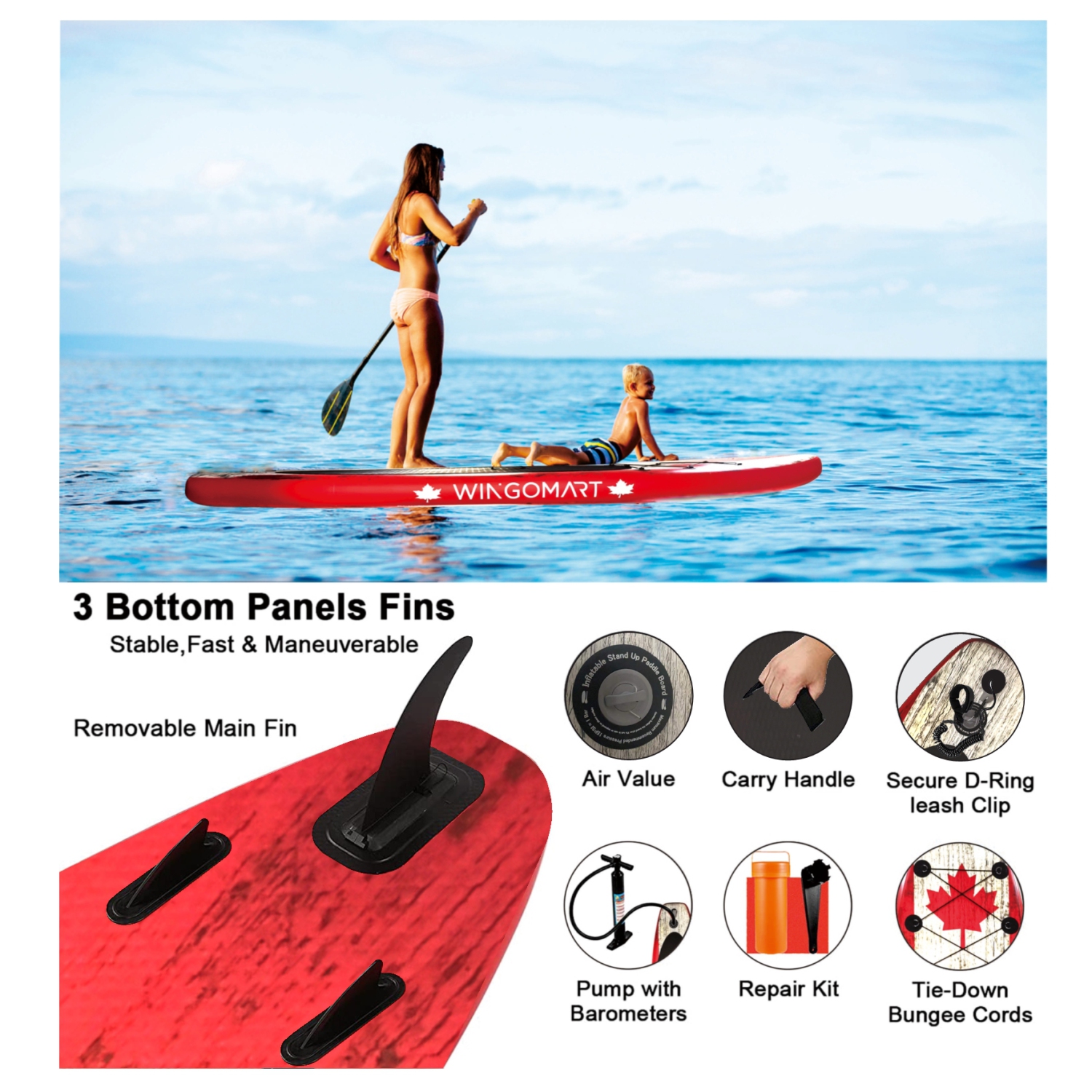 10.5ft Inflatable Stand up Paddle Board 10.5'x32"x6" Premium SUP Accessories & Carry Bag upgraded paddle boards with 3 Fish Fin for Paddling |Youth &