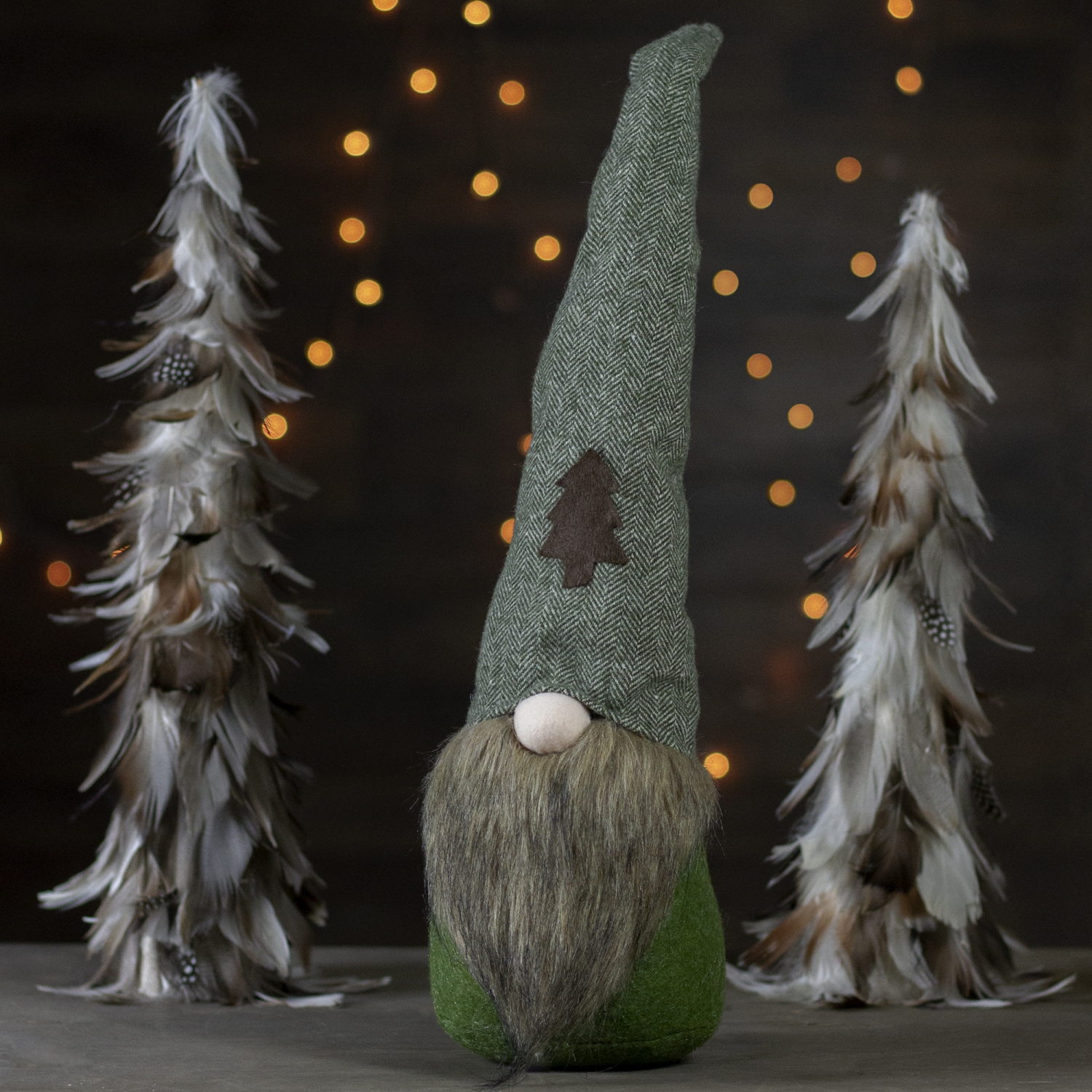 21-Inch Green and Brown Weighted Christmas Tree Gnome Tabletop Figure
